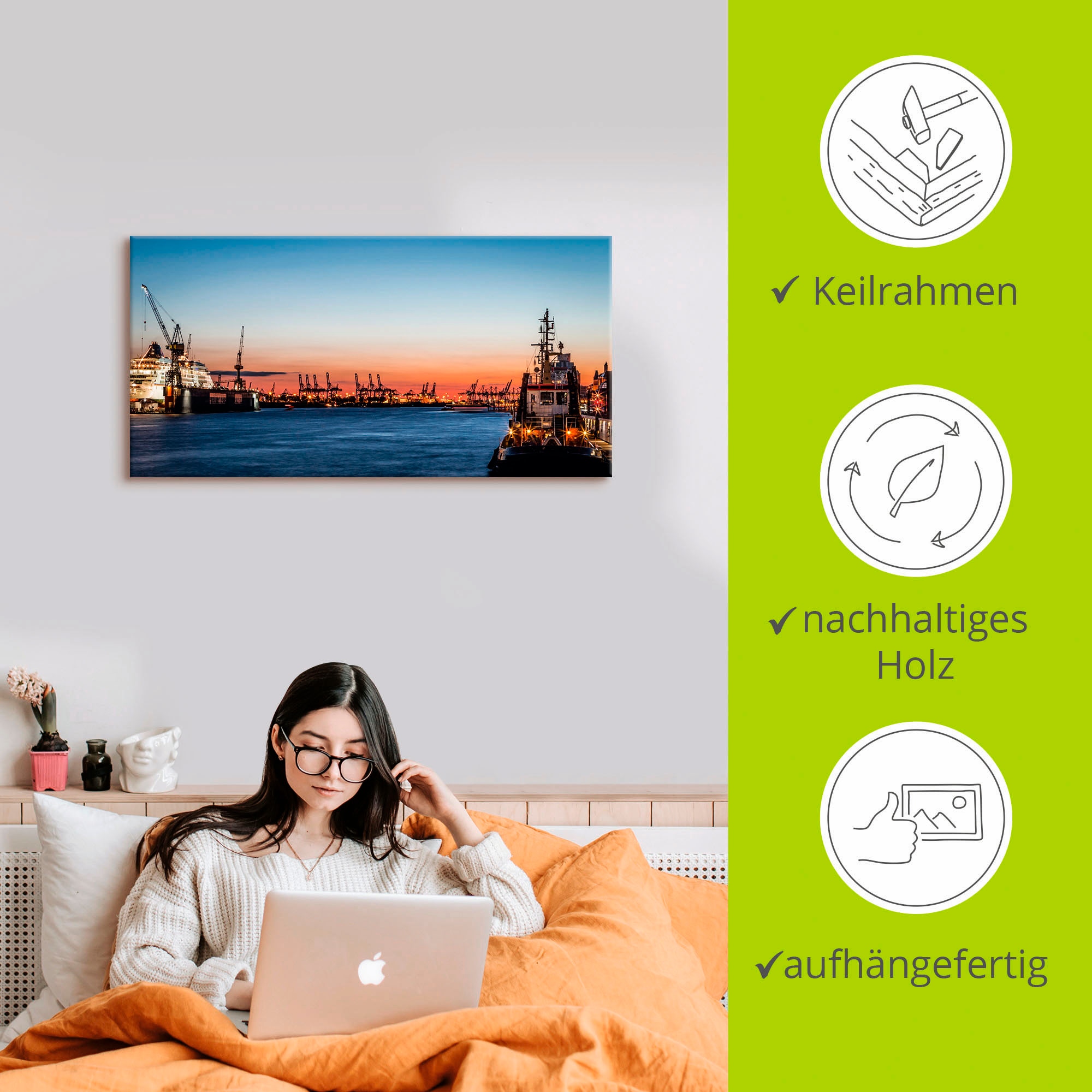 Artland Leinwandbild »Hamburger Hafen« Deutschland 1 Stk. tlg. auf Holzrahmen gespannt