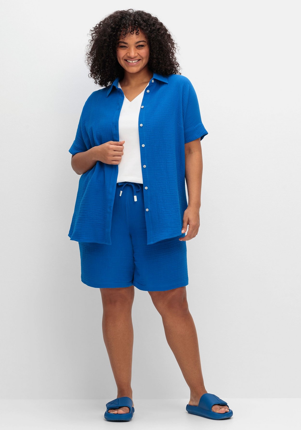 Sheego Hemdbluse »Kurzärmlige Hemdbluse aus weicher Musselin-Qualität«