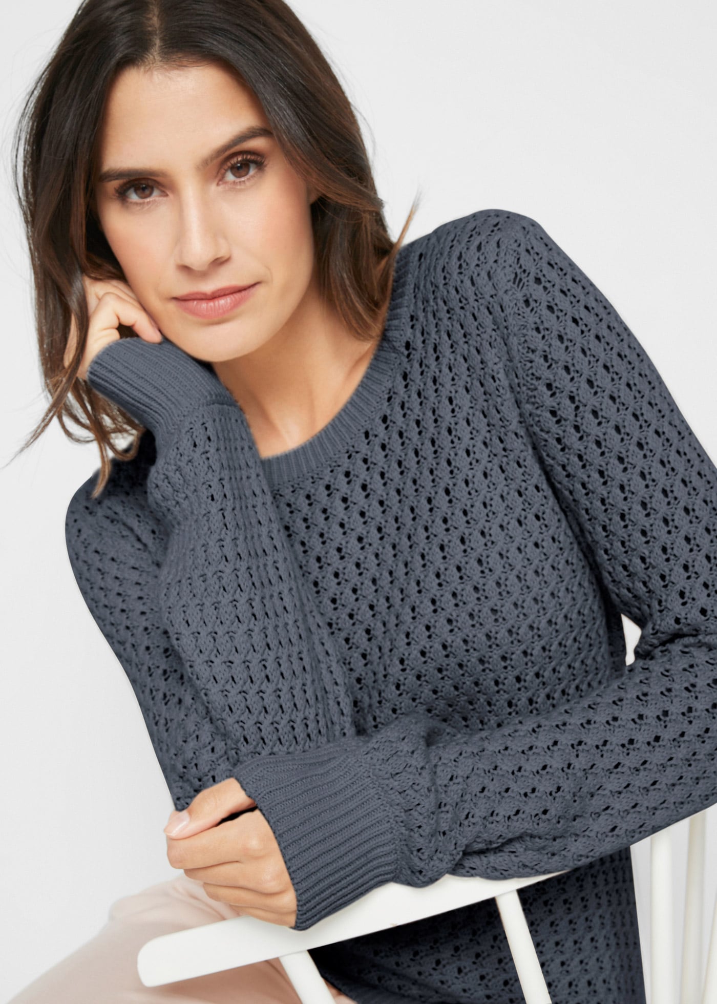 bonprix Strickpullover Strukturstrick mit hohem Baumwollanteil, mit Rundhalsausschnitt,