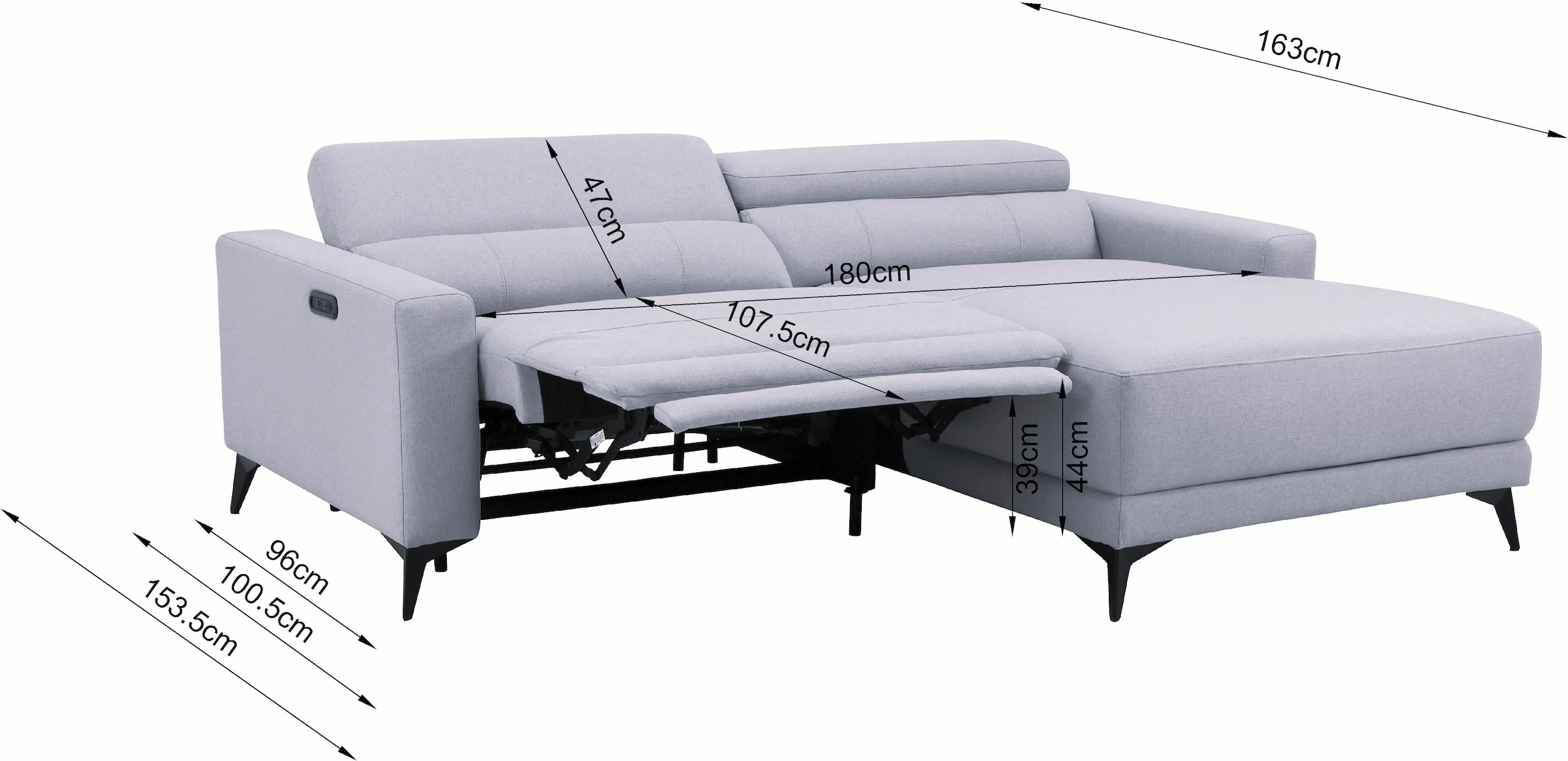 OTTO home Ecksofa »LEWII, L-Form, 213 cm - elektr. Relaxfunktion« mit USB A/C-Anschluss. Federkern, verstellbaren Kopfstützen, Webstoff