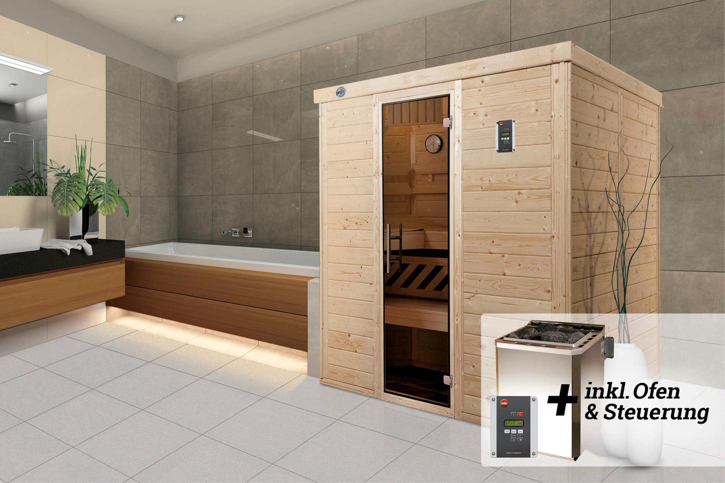 weka Sauna »Kemi« Set,  7,5 kW Bio-Ofen mit digitaler Steuerung