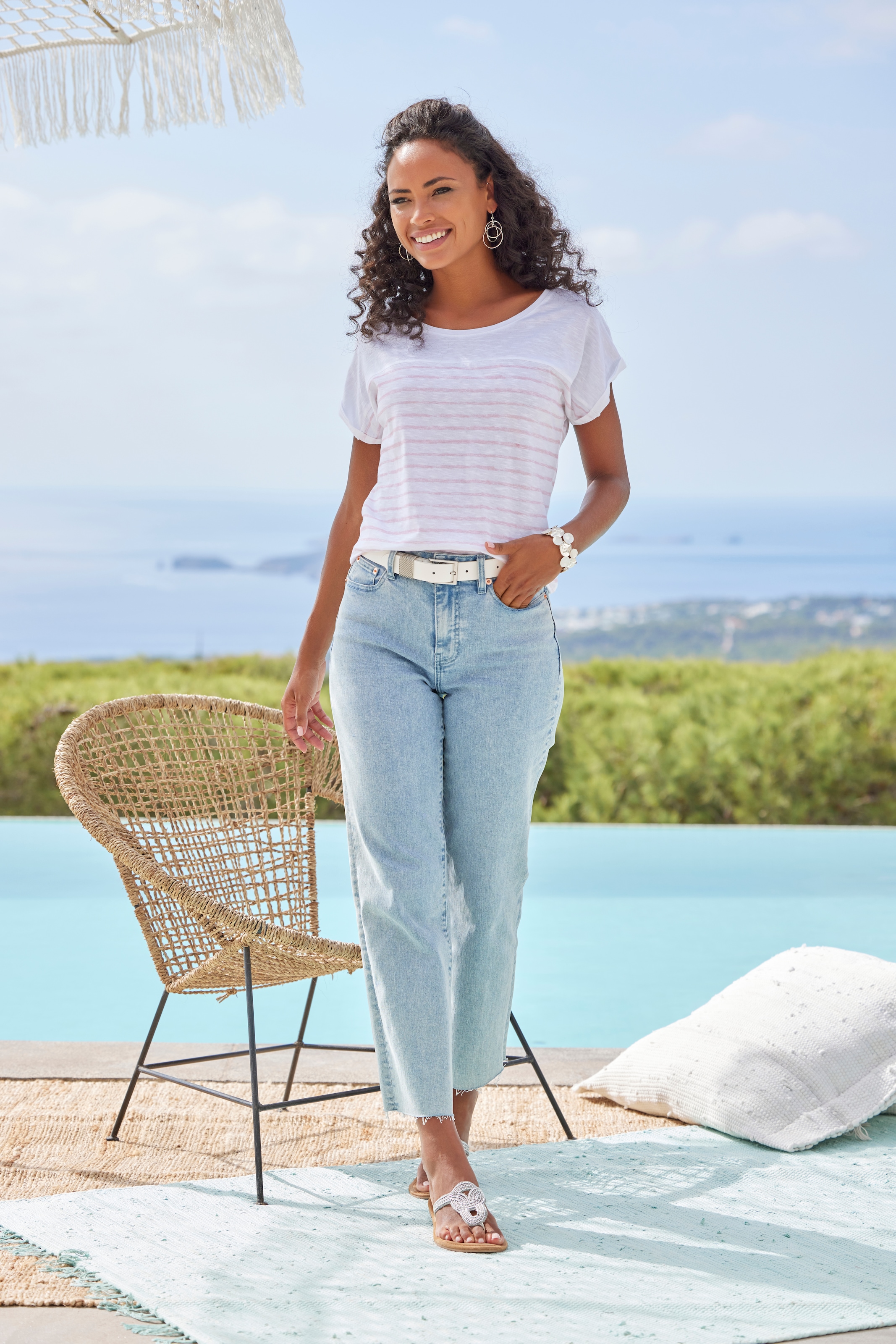 Beachtime by Lascana T-Shirt »mit Streifen« Sommershirt aus reiner Baumwolle mit Slub-Effekt