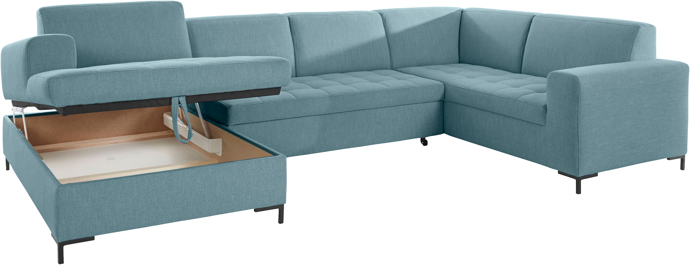 OTTO products Wohnlandschaft »Grazzo, aktuelle Steppung im Sitz, viel Platz, zeitlos, U-Form«, hochwertige Stoffe aus recyceltem Material, Steppung im Sitzbereich