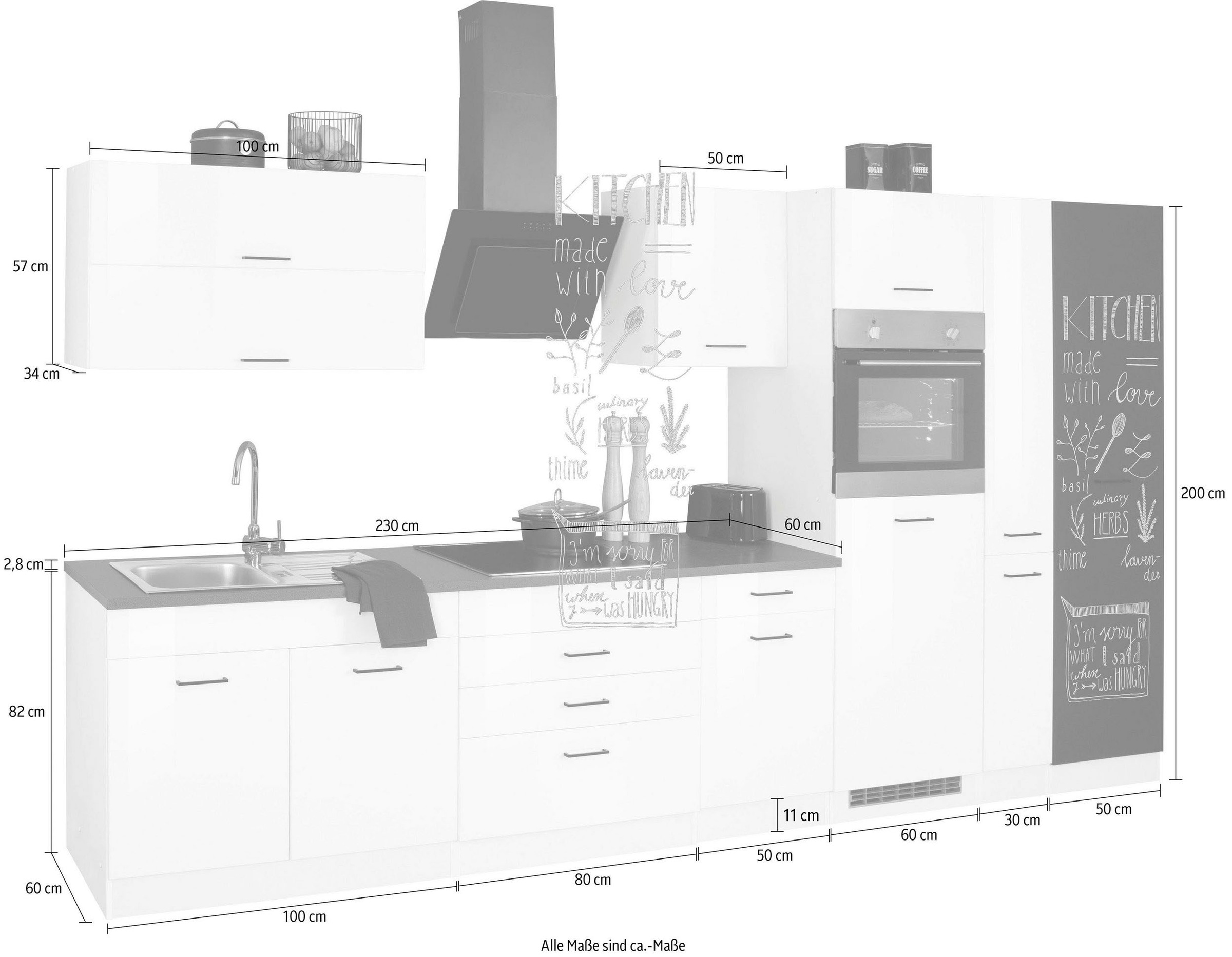KOCHSTATION Küchenzeile »KS-Trier« ohne E-Geräte, Breite 370 cm