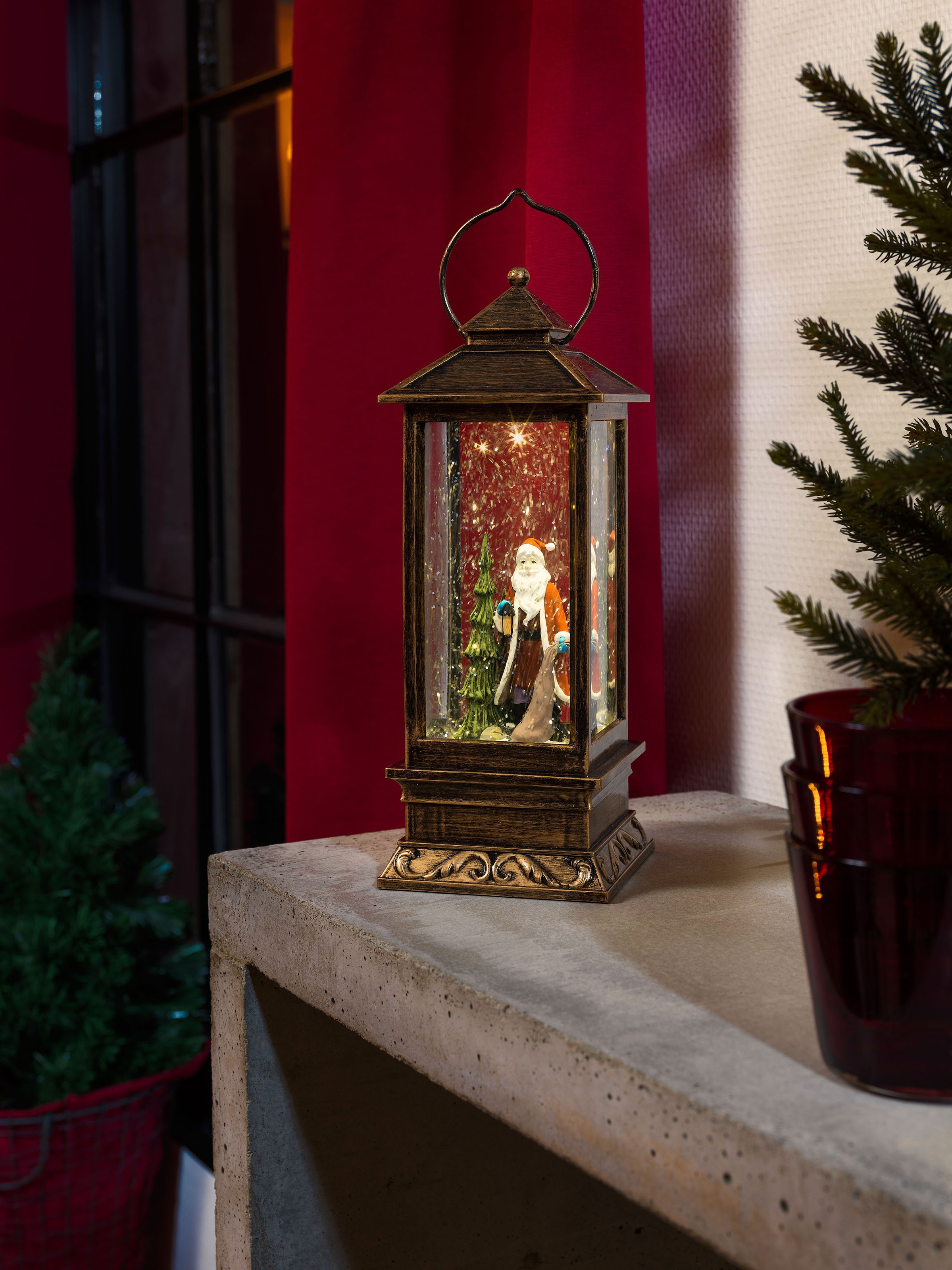 LED Laterne »Weihnachtsdeko«, 1 flammig-flammig, LED Schneelaterne mit Weihnachtsmann