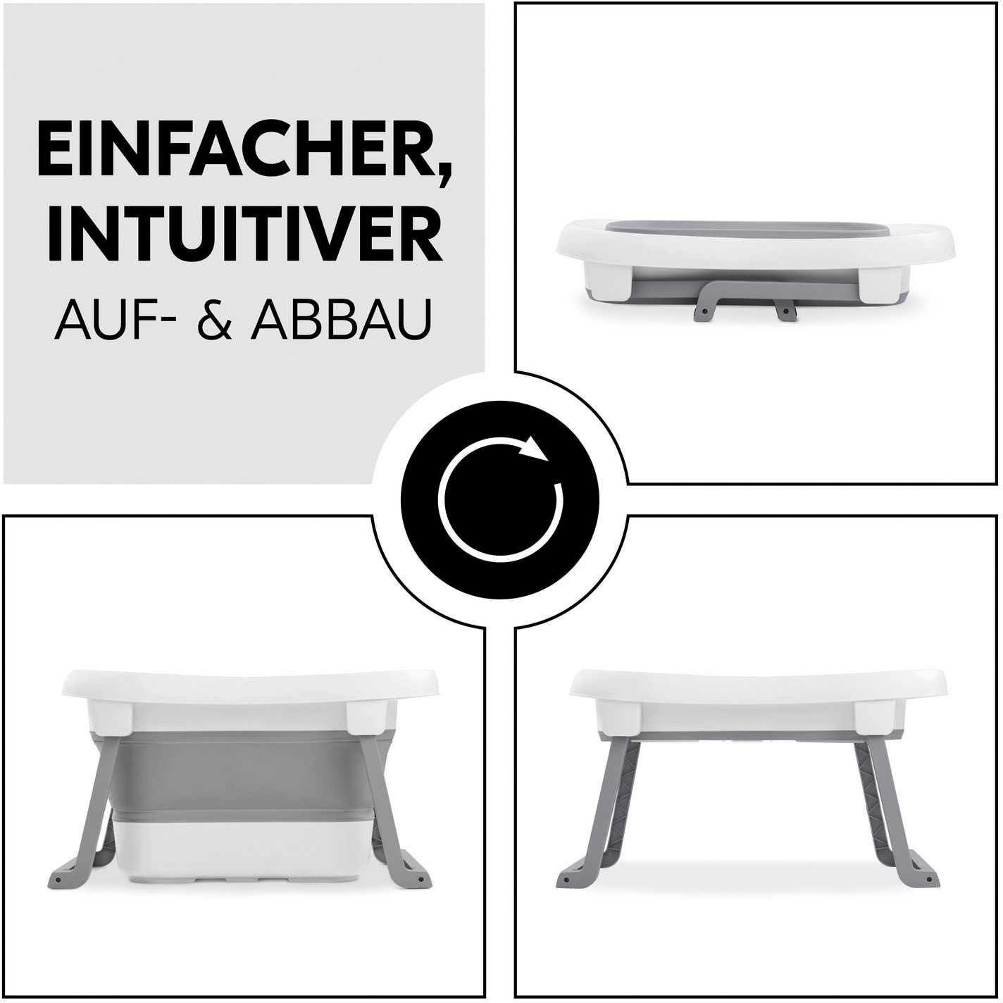 Hauck Babybadewanne »Wash N Fold L, White/Stone« Höhe 44 cm Standbeine | wärmeempfindlicher Ablaufstopfen | zusammenfaltbar Faltbadewanne mit Wassertemperaturmessung am Ablaufstopfen