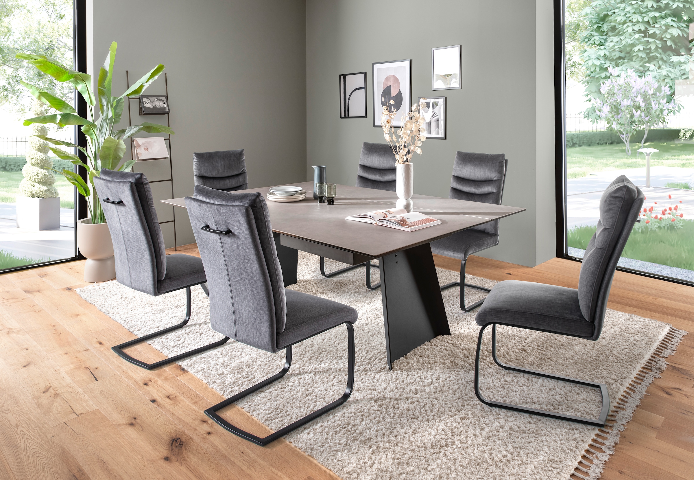 MCA furniture Esstisch »MOLINARA Auzugtisch 200-290cm hellgrau«, (1 St.), Keramik, Metall, Stirnauszug, ausziehbar, 10-12 Personen