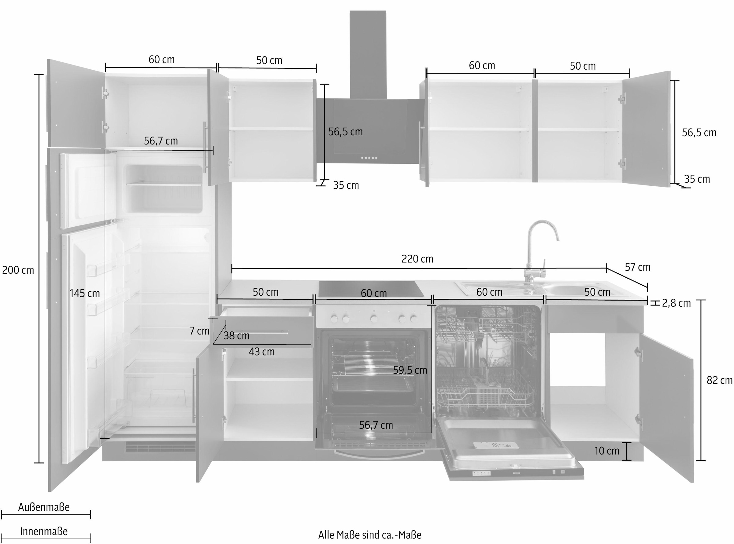 wiho Küchen Küchenzeile »Cali«, mit E-Geräten und Kühl-Gefrierkombination,  Breite 280 cm bequem bestellen