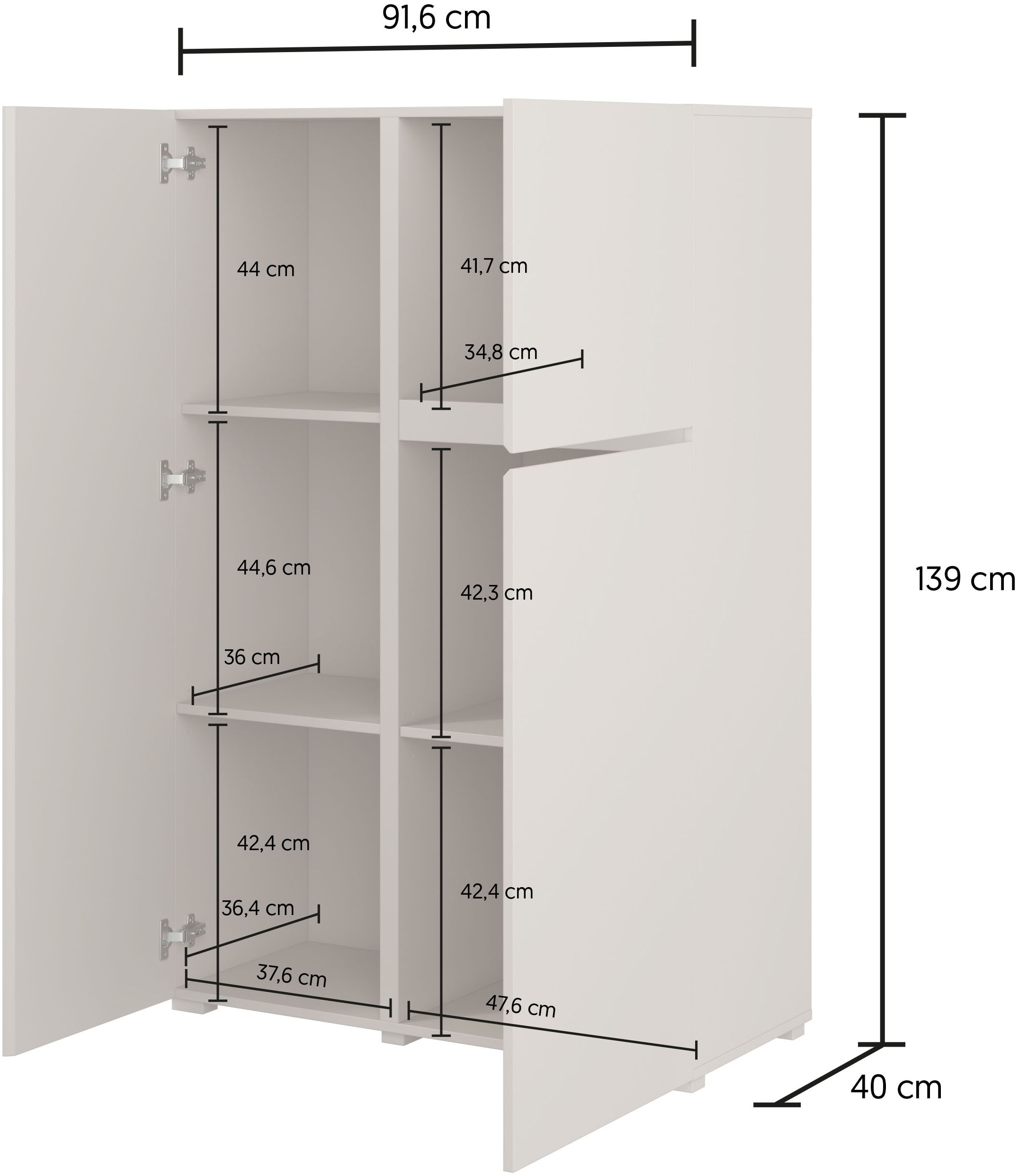OTTO home Highboard »Metric,Breite 92cm, moderne grifflose Hochkommode 3 Türen,Highboard« Hochschrank mit viel Stauraum, Einlegeböden verstellbar, Türkommode