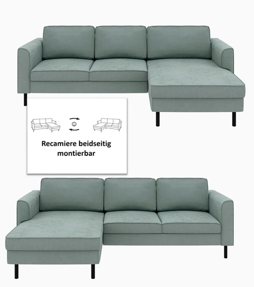 Home affaire Ecksofa »Booster II, whlw. mit Schlaffunktion & Bettkasten, Fuß schwarz« Recamiere beidseitig montierbar, Sofa in L-Form, 232 cm