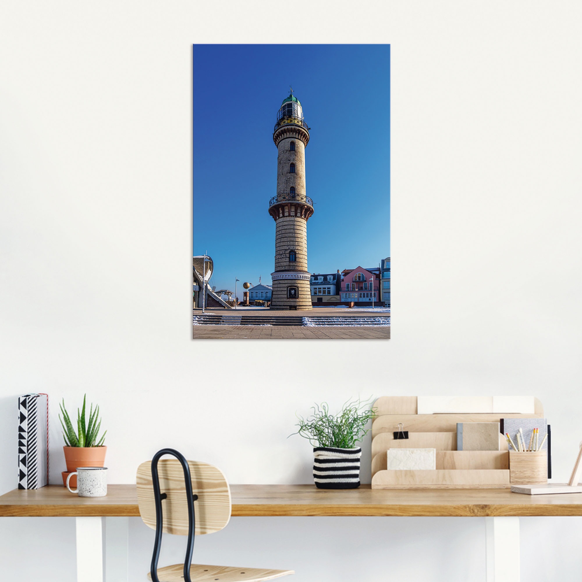 Artland Wandbild »Leuchtturm in Warnemünde im Winter«, Gebäude, (1 St.), als Alubild, Leinwandbild, Wandaufkleber oder Poster in versch. Größen