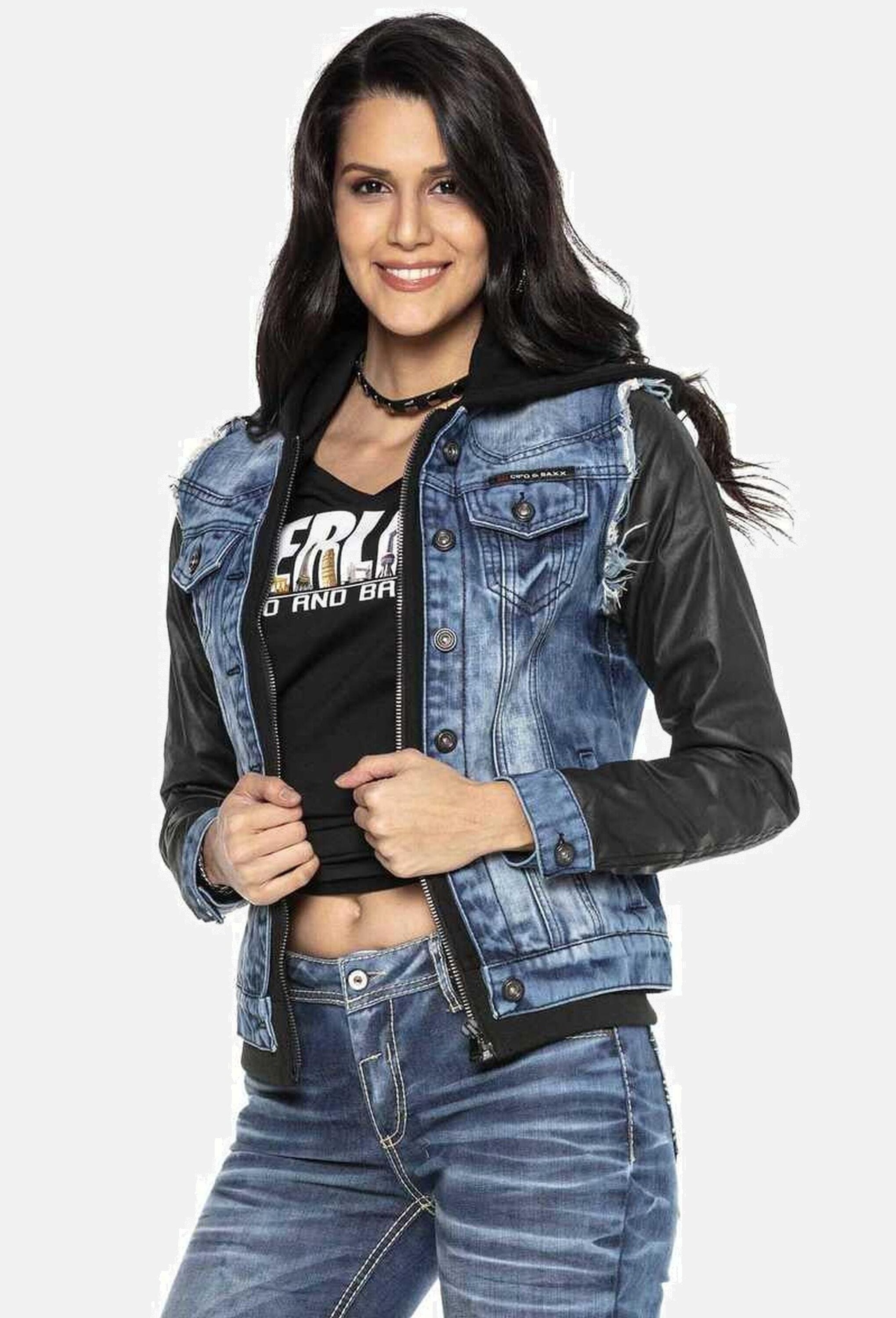 Cipo & Baxx Jeansjacke »Cipo & Baxx Jacke« mit Kapuze Mit durchgehendem Reißverschluss, WJ184