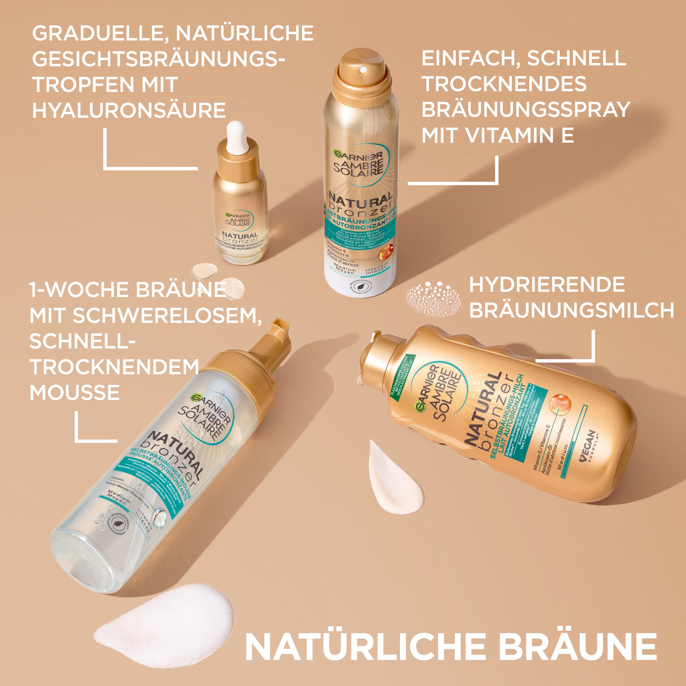 GARNIER Selbstbräunungskonzentrat »AMBRE SOLAIRE NATUTRAL BRONZER« Gel-Textur, für das Gesicht, dermatologisch kontrolliert