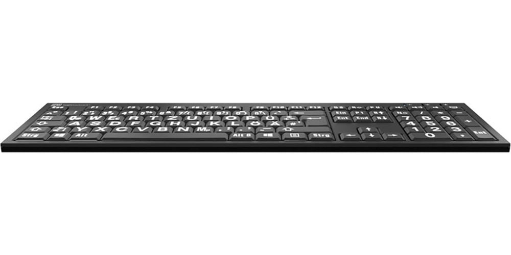 Logickeyboard Slimline-Tastatur »XL-Print White on Black DE (PC/Nero)«, (Ziffernblock-USB-Hub)