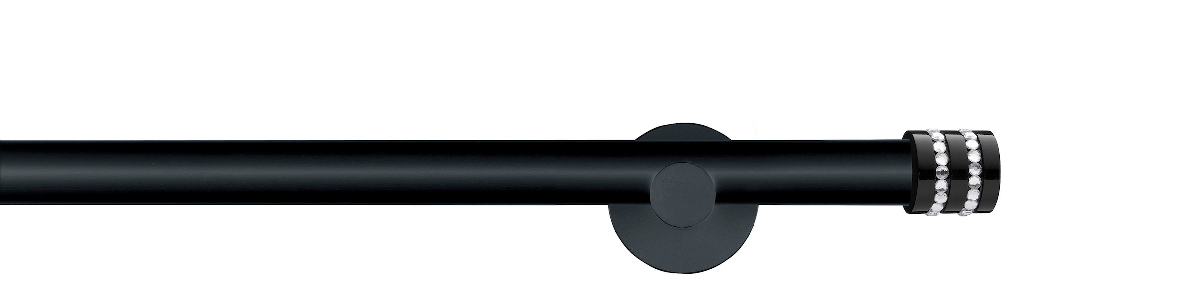 GARESA Gardinenstange "BLACK" Ø 20 mm 1 läufig-läufig Wunschmaßlänge Vorhanggarnitur, verlängerbar, Endkappe mit Glitzersteine