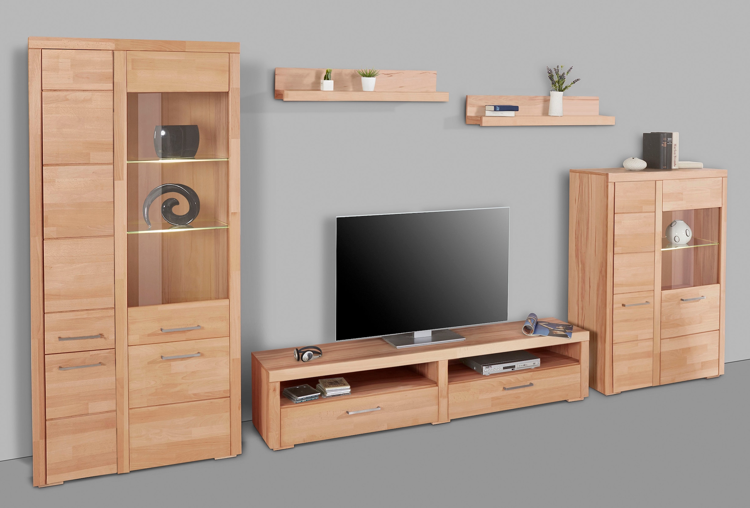 Home affaire Wohnwand »Falco«, (Set, 4 St., 5), Fronten aus Massivholz