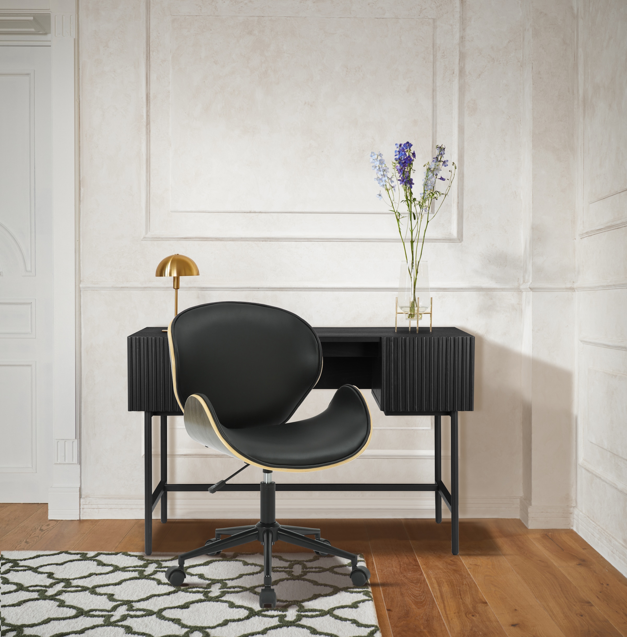 Guido Maria Kretschmer Home&Living Bürostuhl »Halvard«, Kunstleder, Sitzschale aus Furnierholz, geräuscharme Rollen, moderner Retrolook