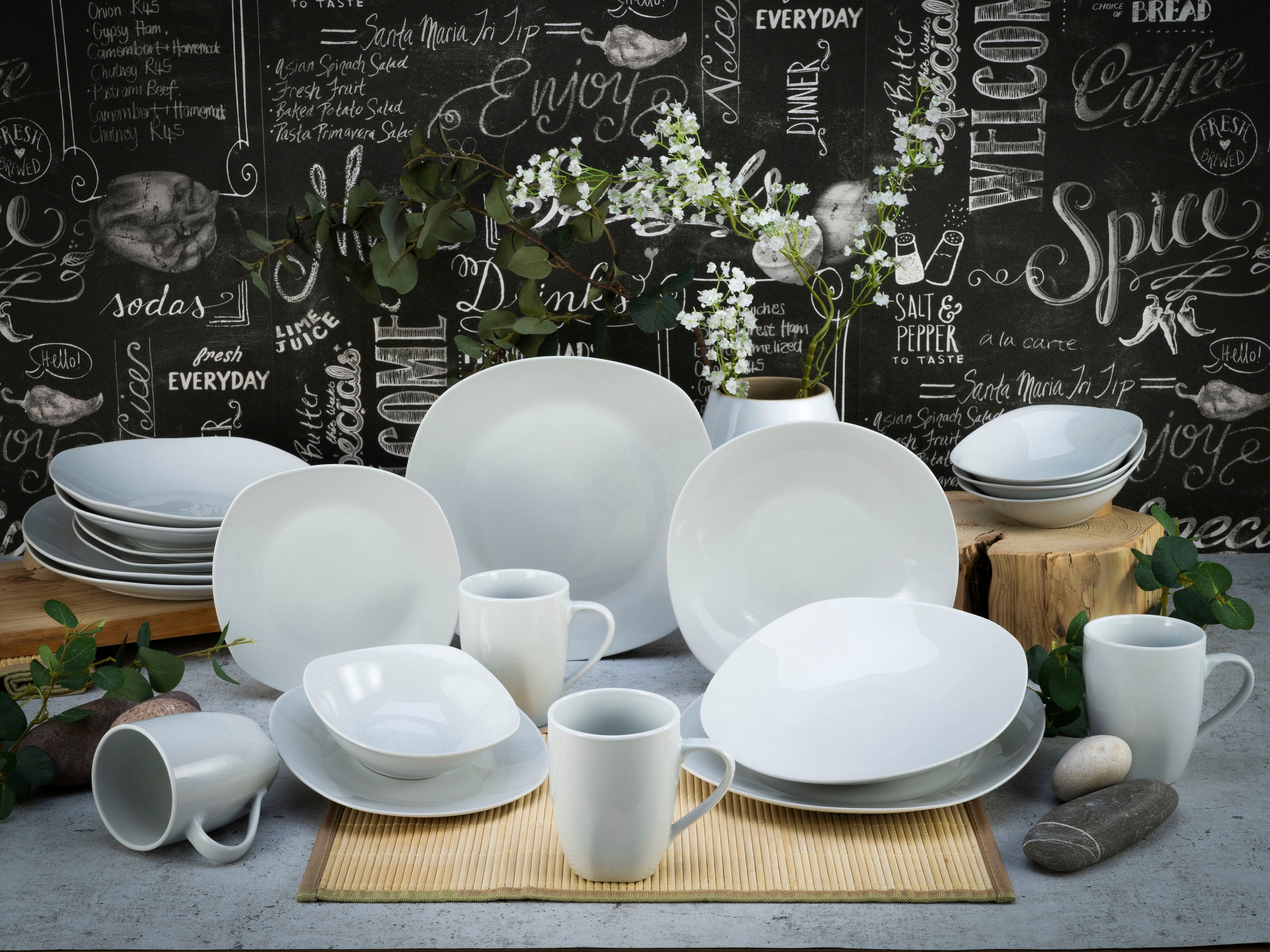 CreaTable Kombiservice »Square Weiss«, (Set, 20 tlg.), abgerundete, quadratische Form