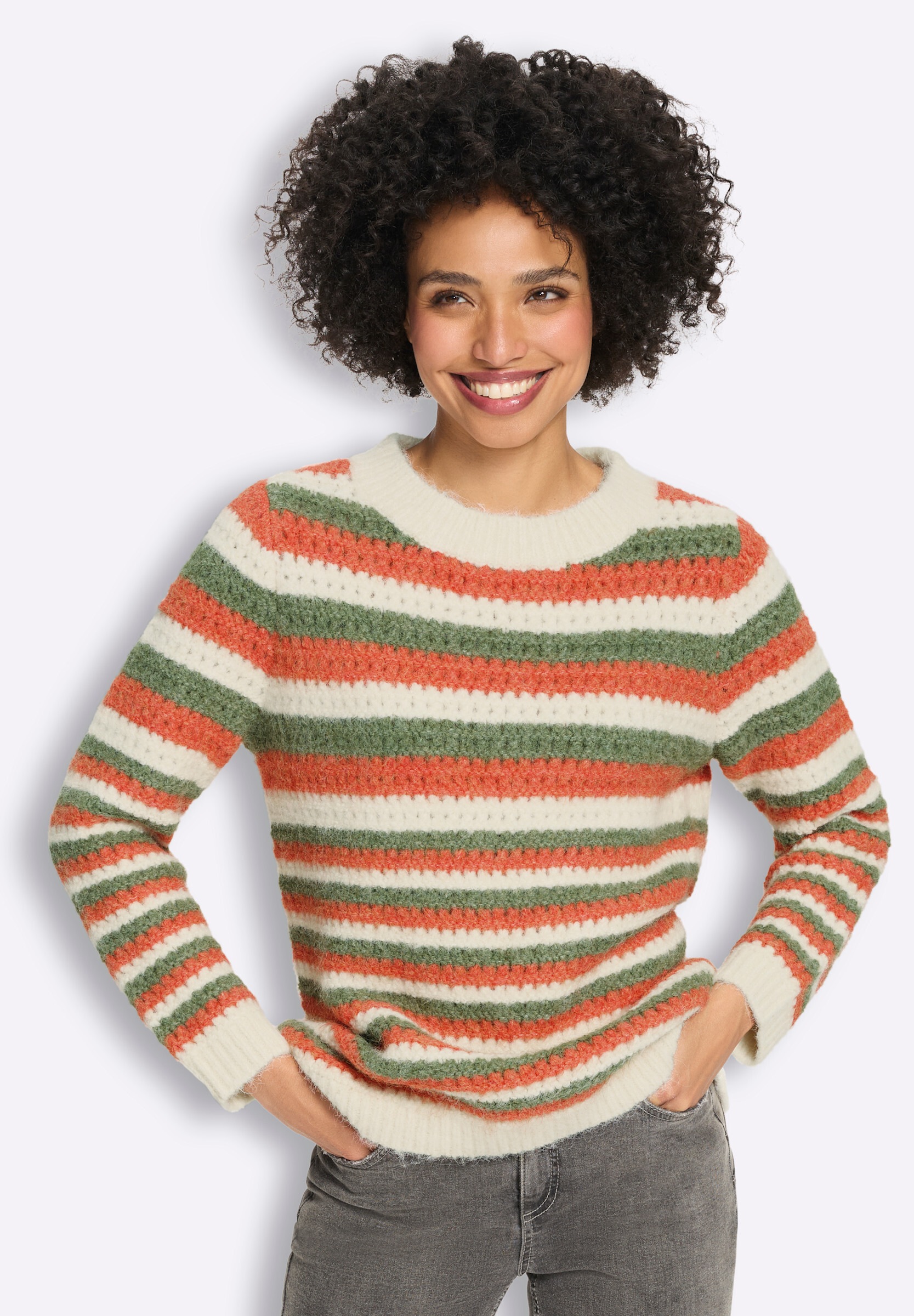heine Strickpullover »Pullover Ajourpullover mit Streifen«