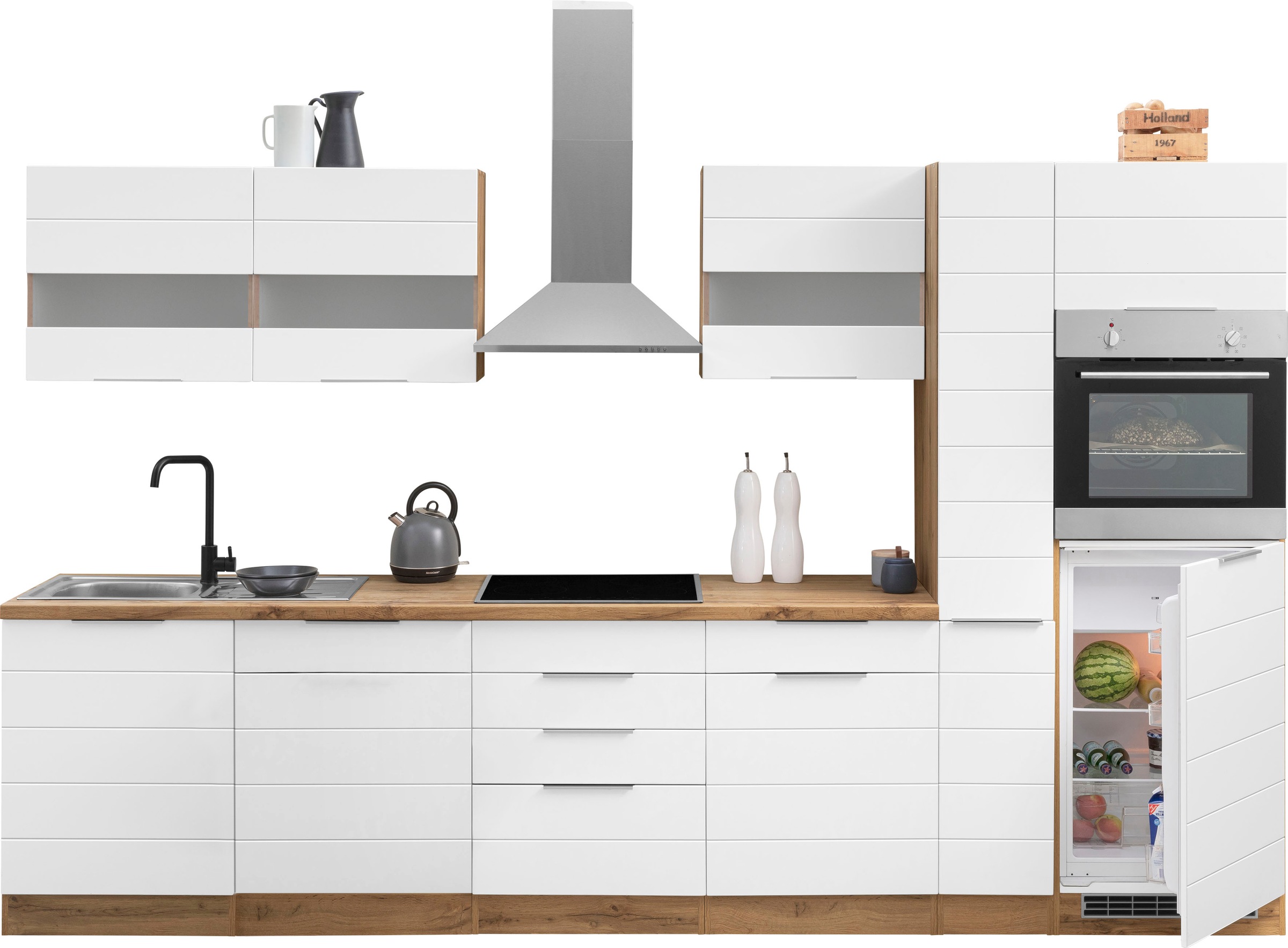 KOCHSTATION Küchenzeile »KS-Luhe« 330 cm breit, wahlweise mit oder ohne E-Geräten, gefräste MDF-Fronten