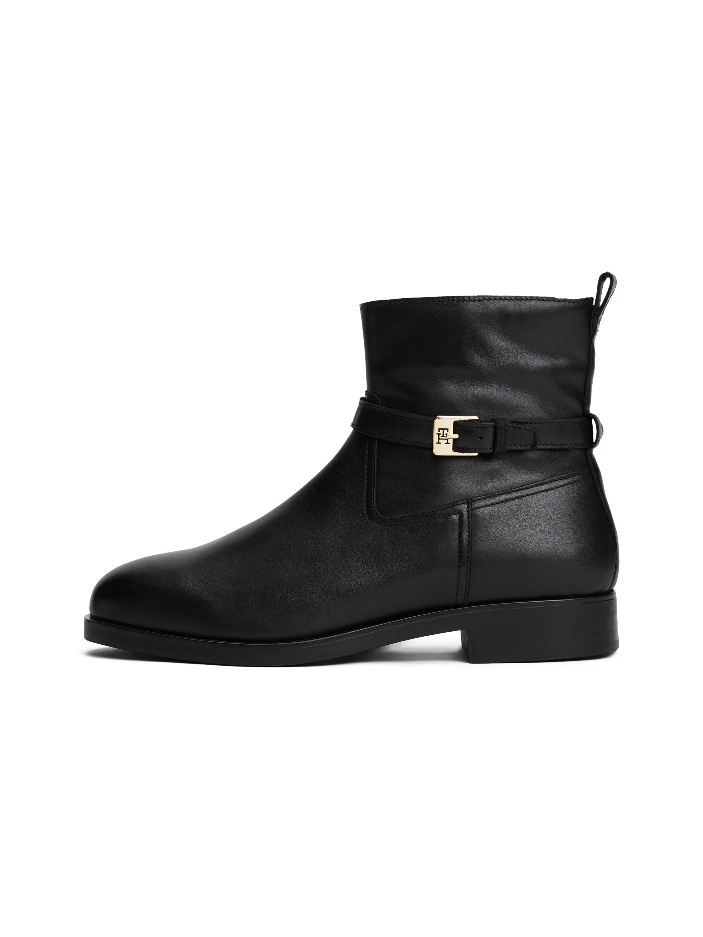 Tommy Hilfiger Stiefelette »TH BUCKLE RIDING LEATHER BOOTIE«  , Blockabsatz, Ankleboots, Businessschuh mit Zierschnalle