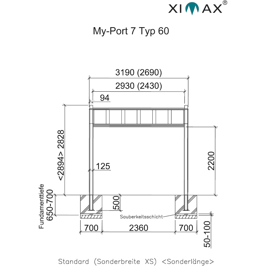 Ximax Einzelcarport »My-Port 7 Typ 2751 Typ 60 Standard-schwarz/silber«, Aluminium, 209 cm, schwarz-silber