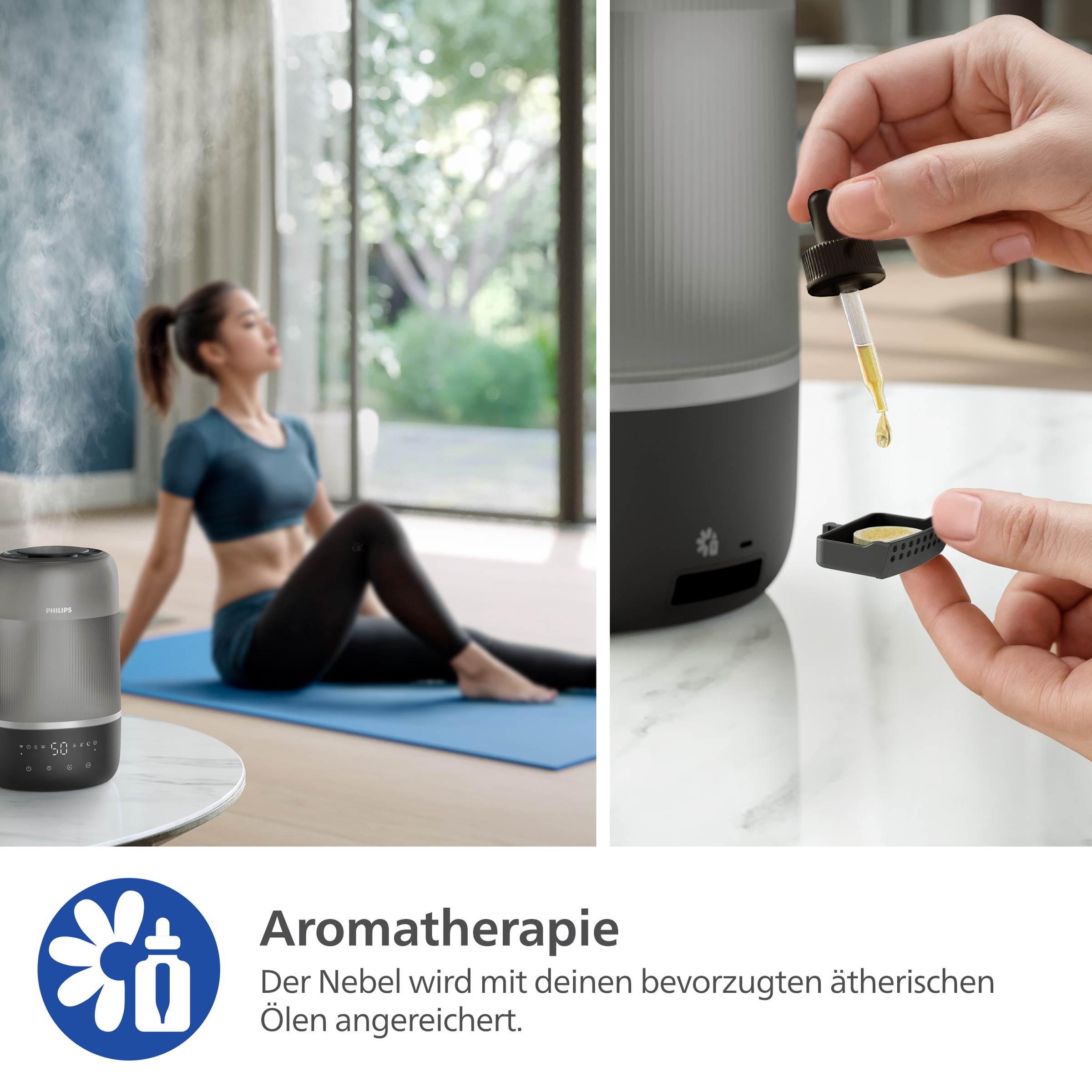Philips Luftbefeuchter »HU1510 1000 Series, ultraschall«, 3 l Wassertank, für 41 m² Räume, mit Aroma-Diffusor, Stimmungslicht, App verbunden