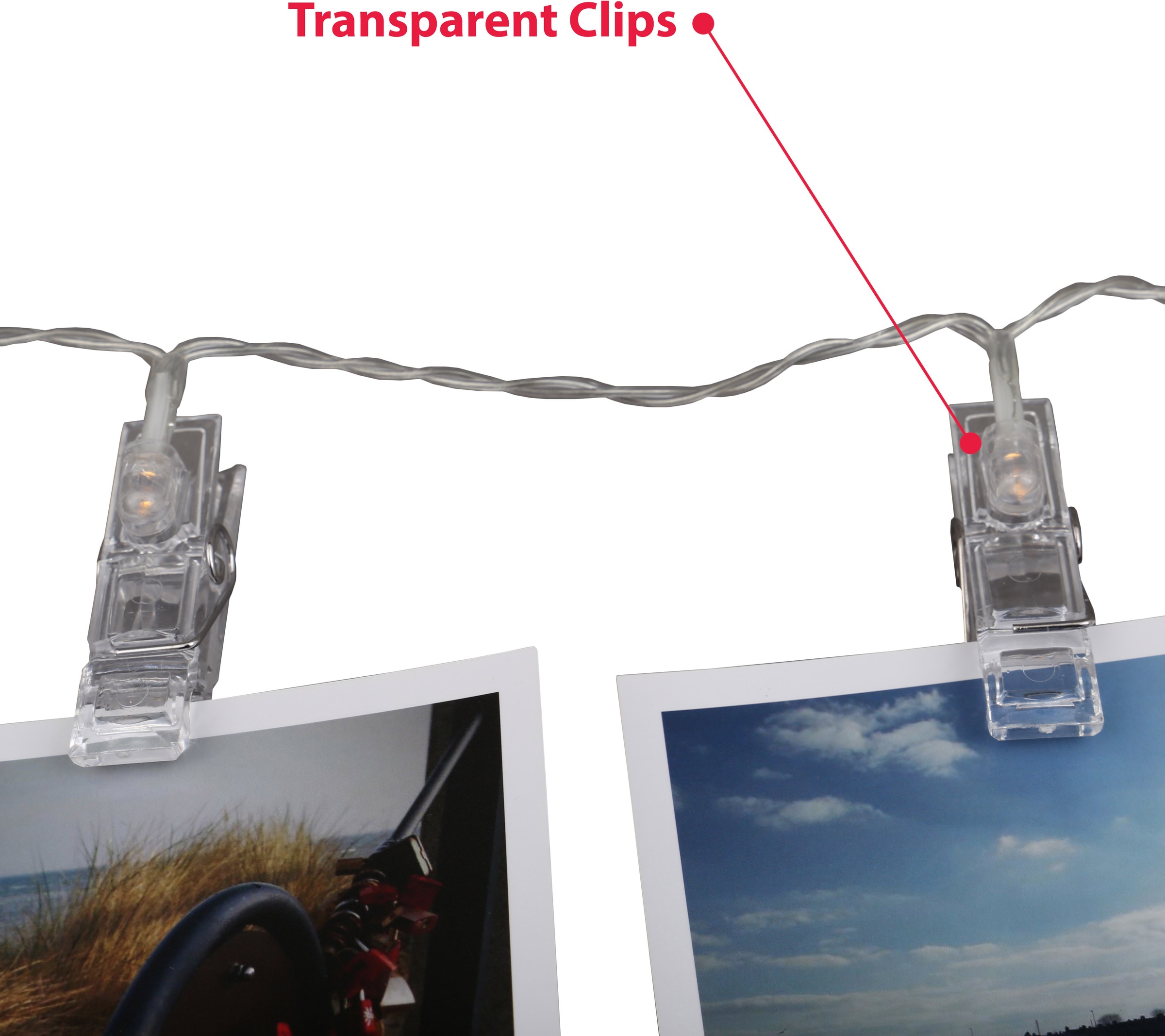 B.K.Licht LED Lichtleiste , transparent, 40 x LED Photoclips, 4,98 Meter, 2,4 Watt, 120 Lumen, 2.700 Kelvin, batteriebetrieben