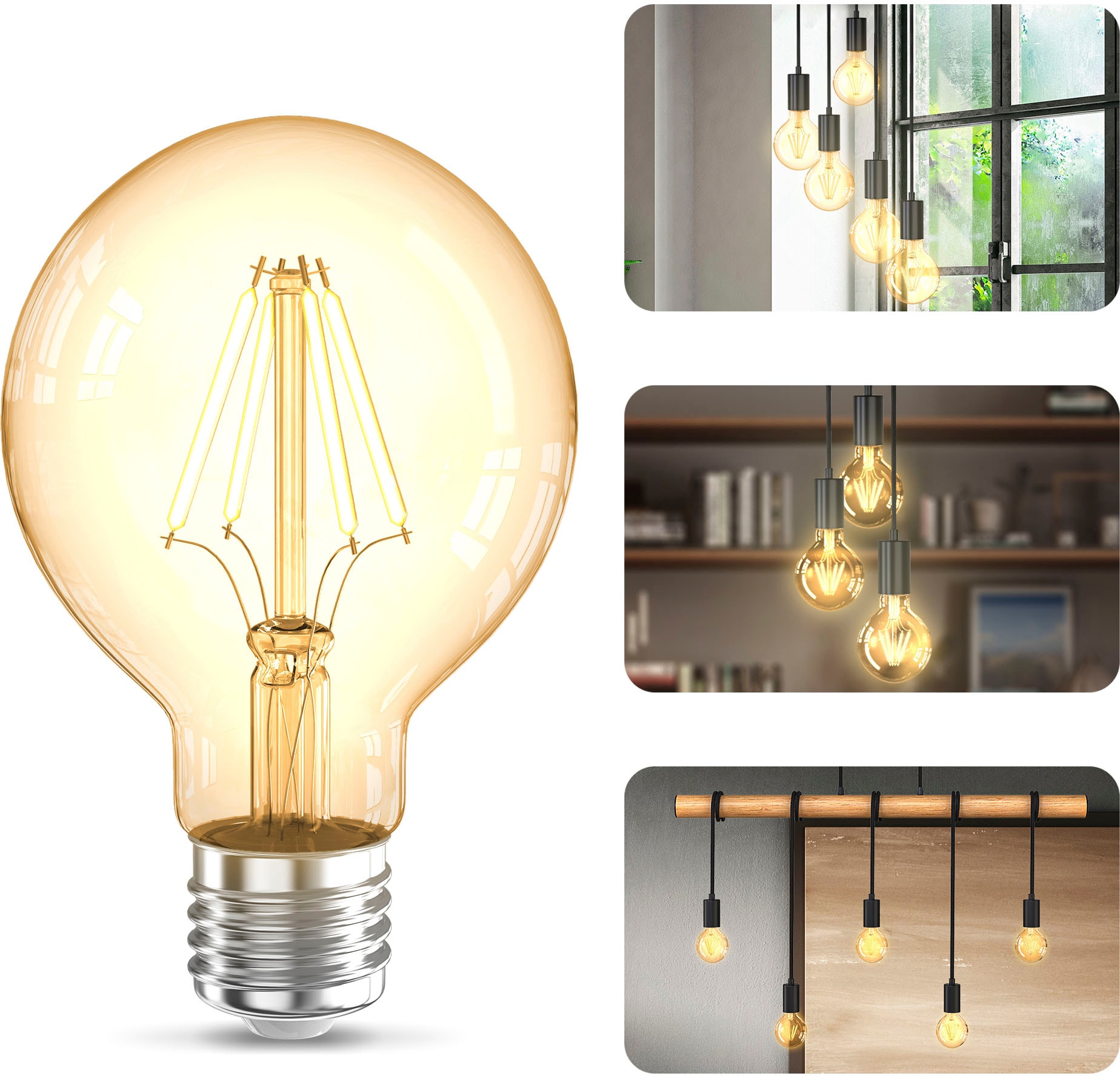 B.K.Licht LED-Leuchtmittel »BK_LM1401 E27, Edison 3 Vintage Glühbirne E27 Filament K bequem 2.200 bestellen Set Leuchtmittel Warmweiß, G80«, 3er LED St