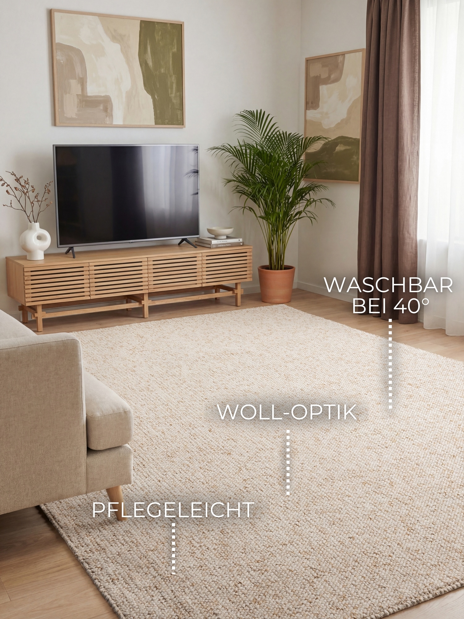 ELLE DECORATION Teppich »Rocco« rechteckig 10 mm Höhe Läufer, waschbar, Wohnzimmer, Esszimmer, Woll-Optik