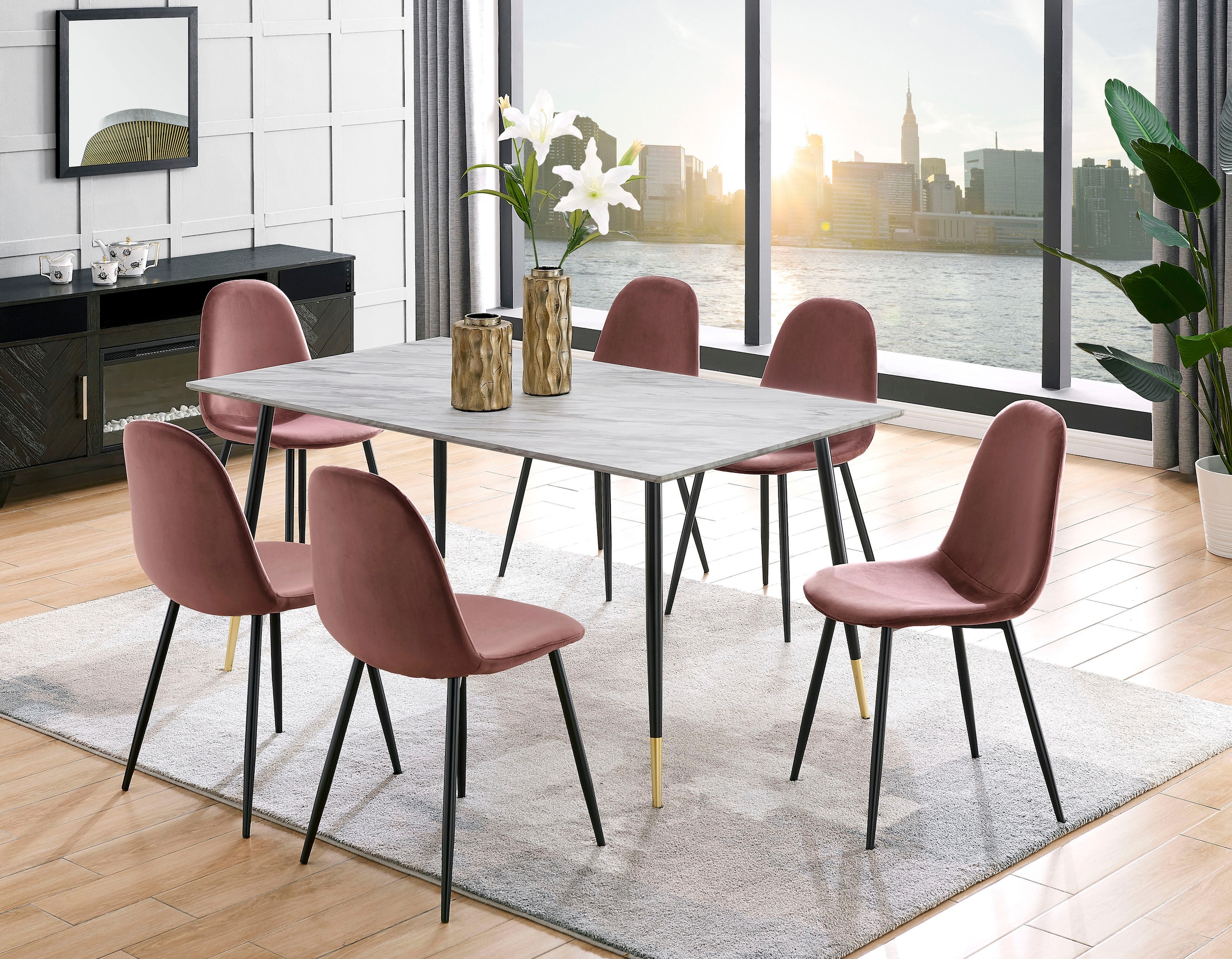 Leonique Esszimmerstuhl »Eadwine, TOPSELLER! Stuhl, Küchenstuhl, 4-Fuß Stuhl«, (Set), 4 St., Samtvelours, Polsterstuhl mit Metallgestell, im 1er. 2er und 4er Set erhältlich