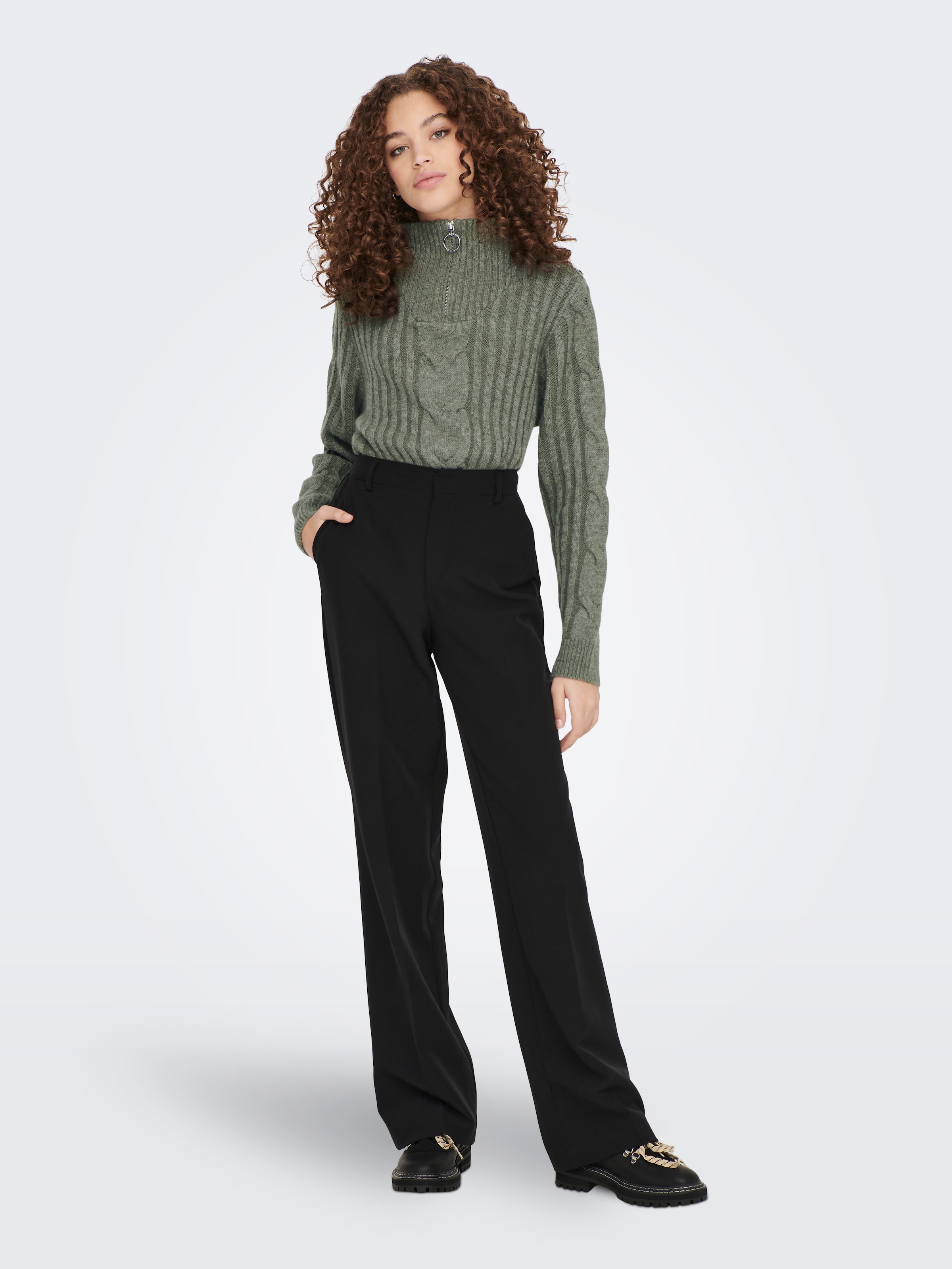 JDY Stehkragenpullover »JDYANDREA L/S ZIP CABLE PULLOVE KNT NOOS«