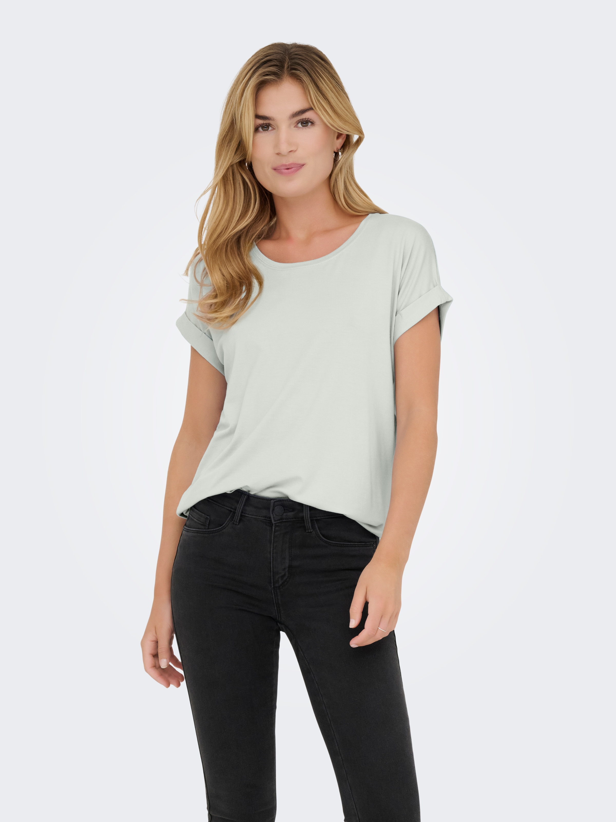 ONLY T-Shirt »ONLMOSTER – Kurzarmshirt mit Aufschlag und klassischem Look« unifarben, casual, regular fit, Viskosemischung, Rundhals