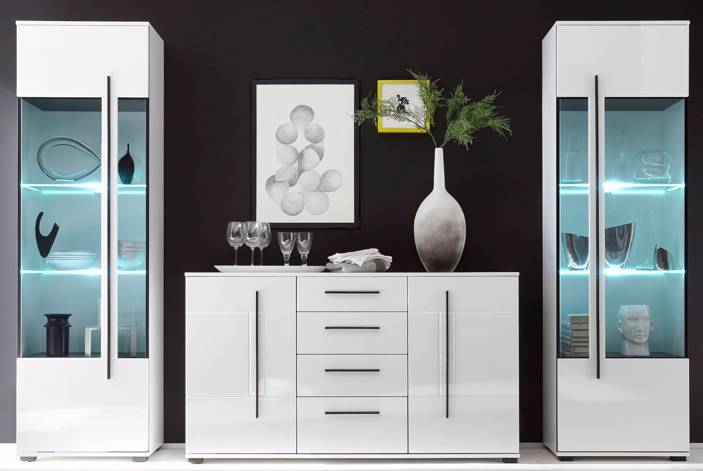 Home affaire Sideboard »Cantara, moderner Schrank, Kommode in Eiche Evoke oder weiß« schwarze Stangengriffe, ausreichend Stauraum, vielseitig einsetzbar