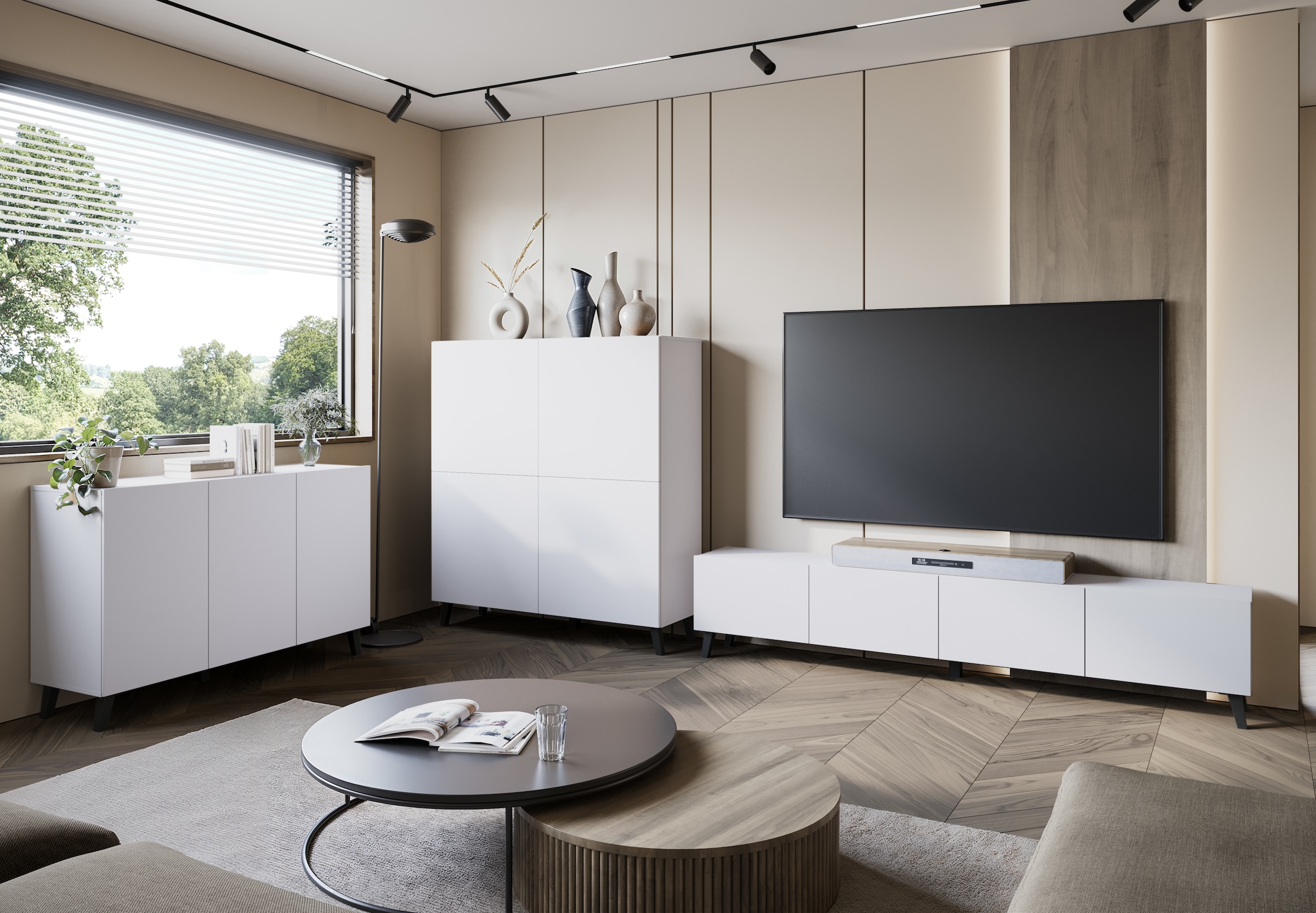Home affaire Lowboard »LOWBOARD PHUKET II,  TV-Kommode Breite 190cm« 1 Stk. tlg. Modernes, griffloses Design mit 4 Klappen in eleganten, matten Farben