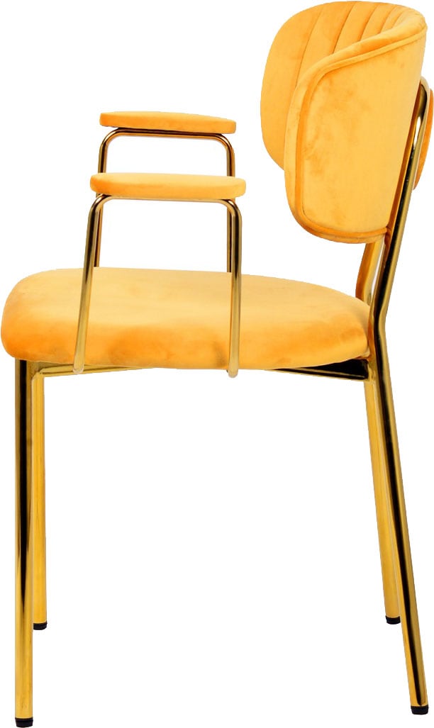 Kayoom Polsterstuhl »Stuhl Giselle 225 2er-Set, Gestell aus Edelstahl« (Set) 2 Stk.mit Armlehnen, goldenes Gestell aus Edelstahl, Samtbezug, Ziernähte