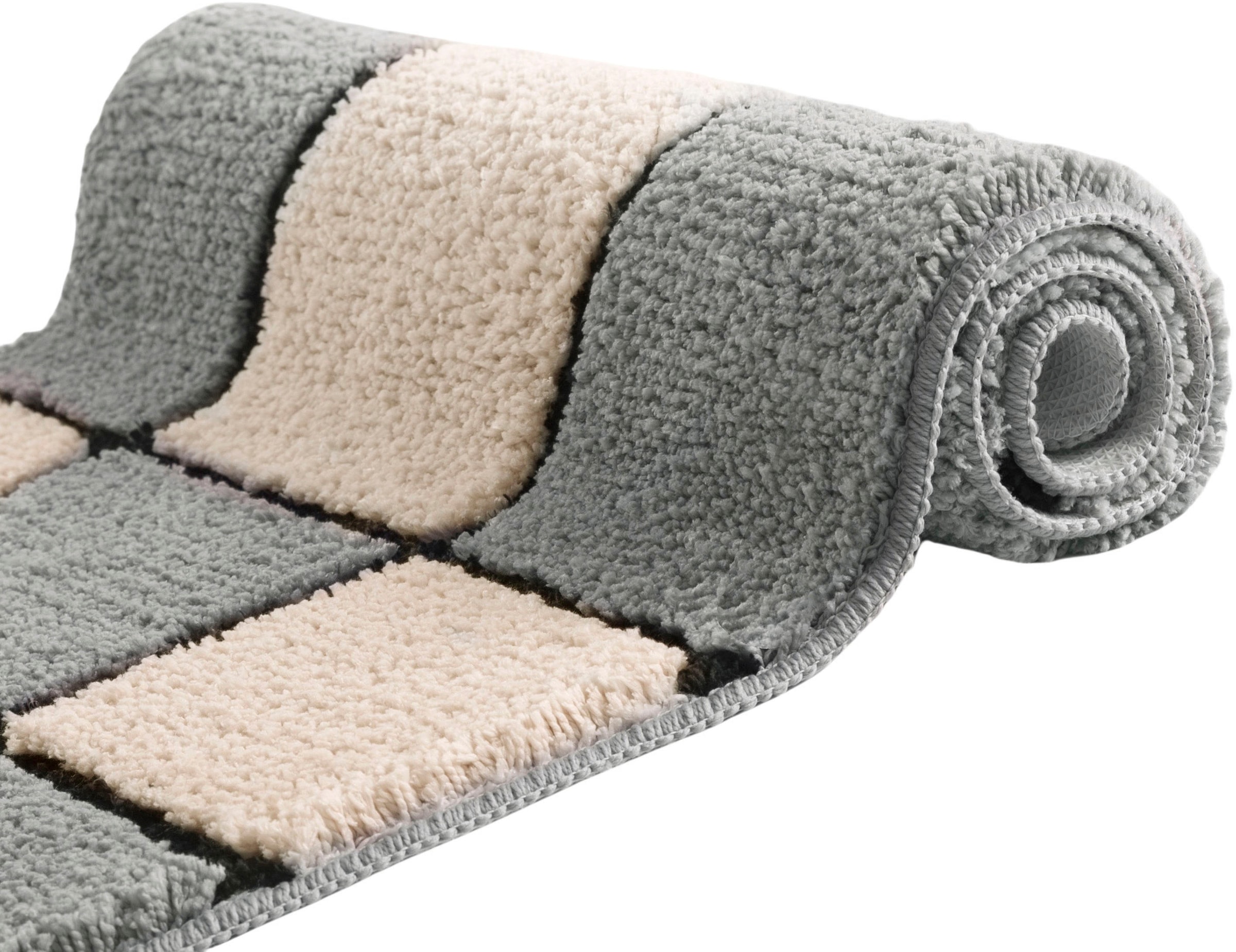 my home Badematte »Melli«, rutschhemmend beschichtet, fußbodenheizungsgeeignet, Badteppich, mit Muster, karierte Badematte