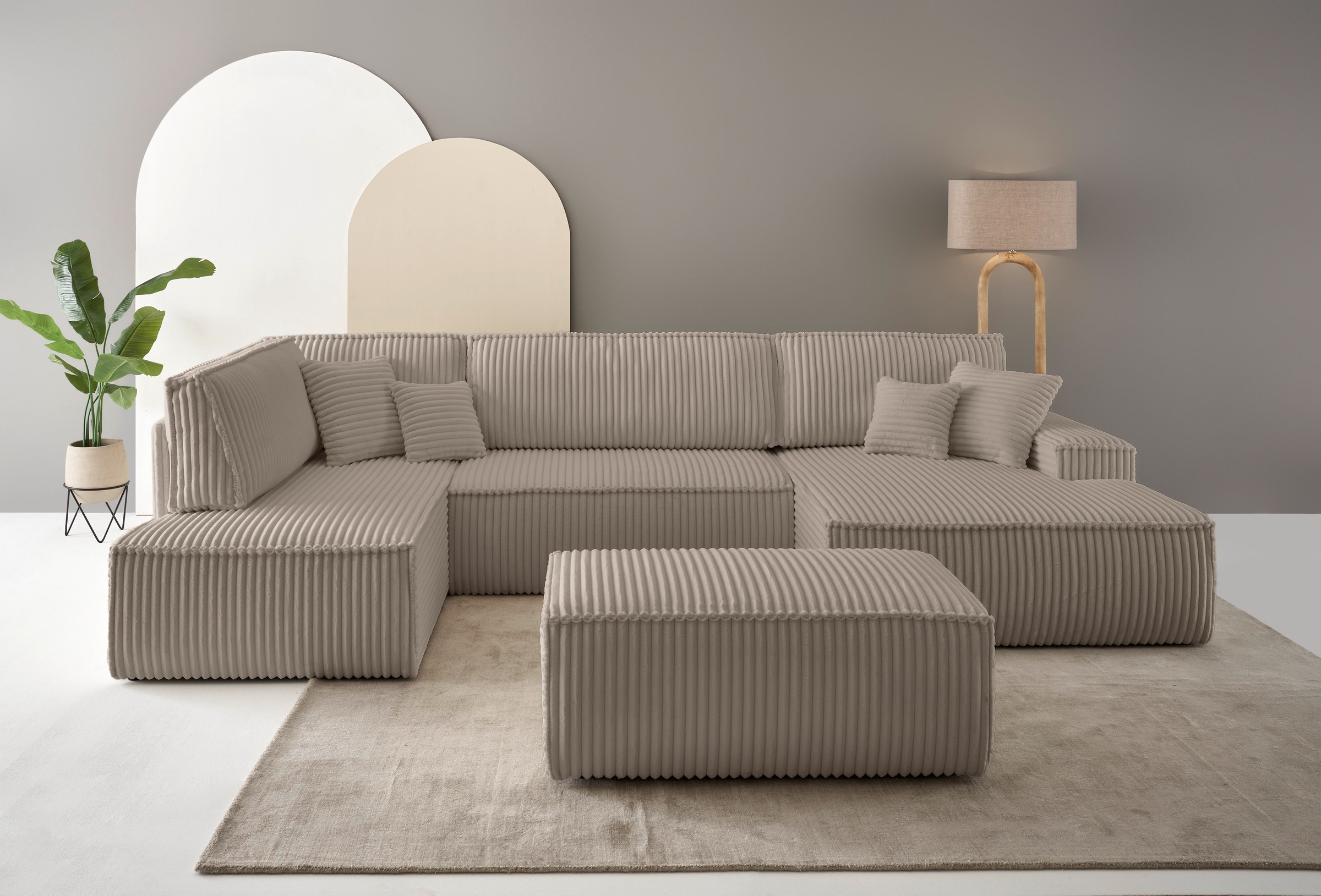 OTTO home Wohnlandschaft »FINNLEY U-Form XXL 329 cm - OTTO. Verlässliche Qualität.« Schlafsofa, Bettkasten, in Bouclé, Struktur fein und Mega Cord