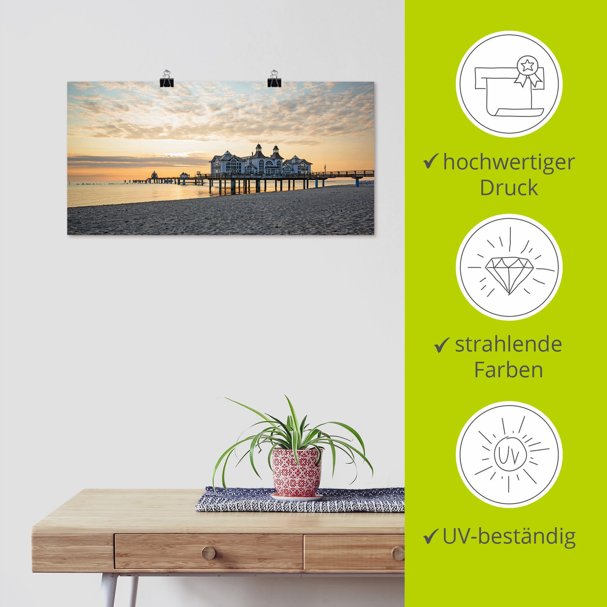 Artland Wandbild »Seebrücke Sellin bei Sonnenaufgang«, Strand, (1 St.), als Leinwandbild, Poster, Wandaufkleber in verschied. Größen