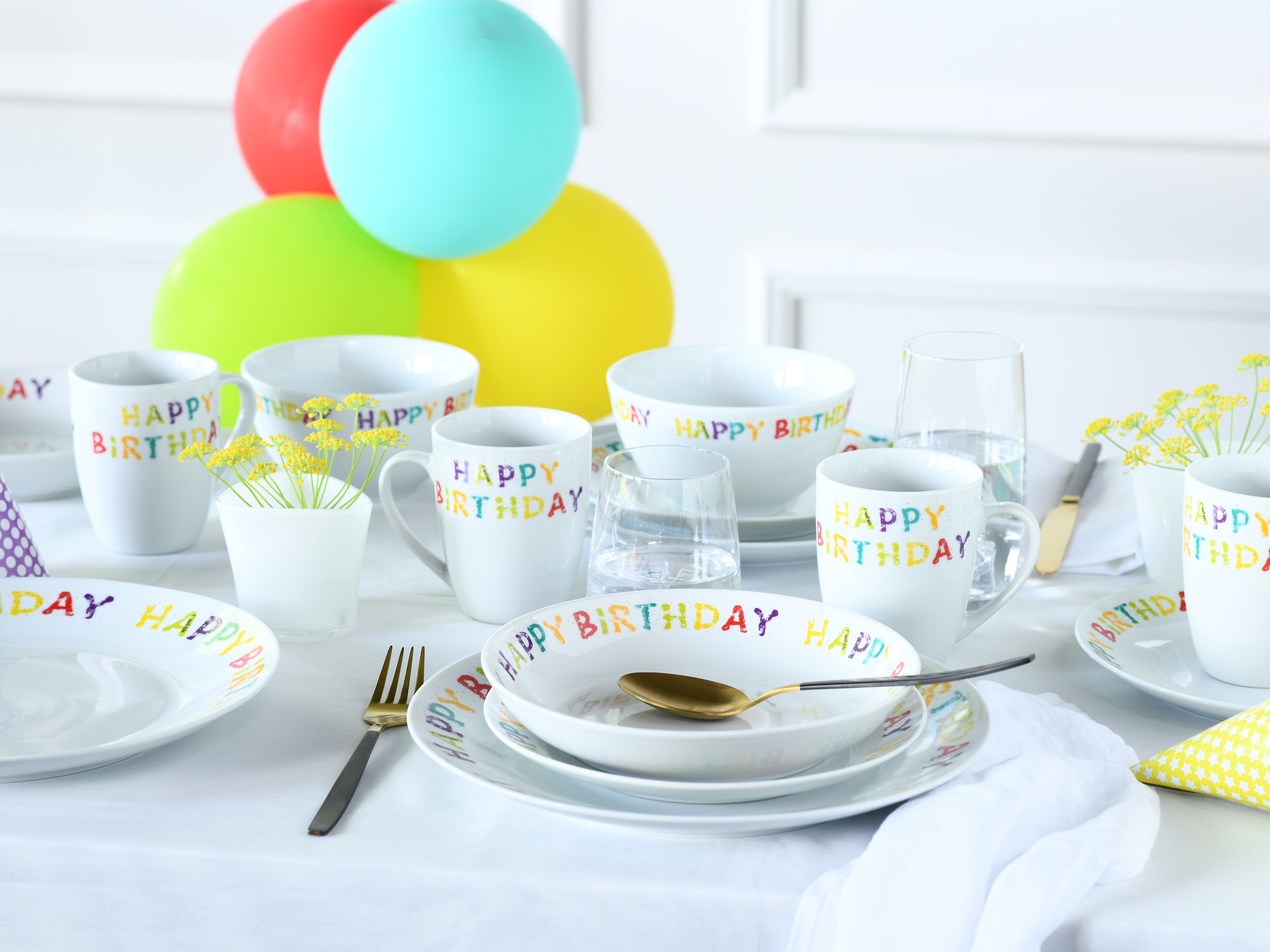 CreaTable Kombiservice »Happy Birthday, Kombi-Service 20-tlg.« Fröhliches buntes Geschirr, Für alle Geburtstagsfeierlichkeiten