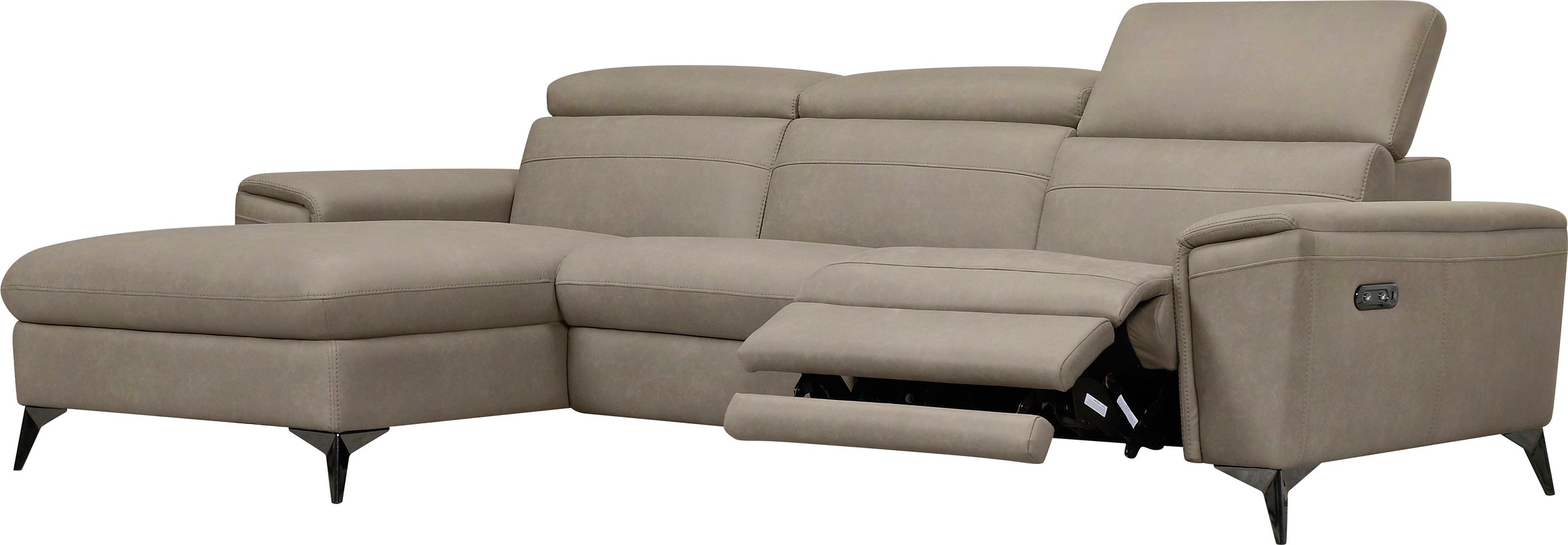 Places of Style Ecksofa »Theron, L-Form, 263 cm,«, elektrische Relaxfunktion, USB-Anschluss, manuelle Kopfteilverstellung
