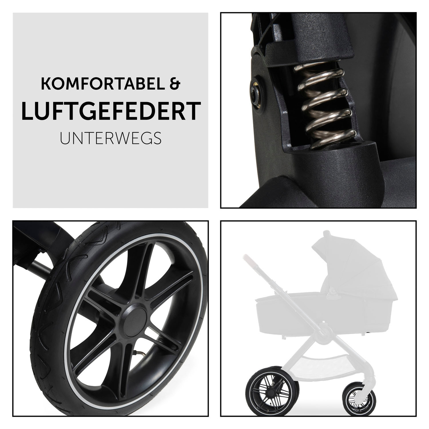 Hauck Kombi-Kinderwagen »Walk N Care Air Set, black«, 22 kg, belastbar bis 22 kg