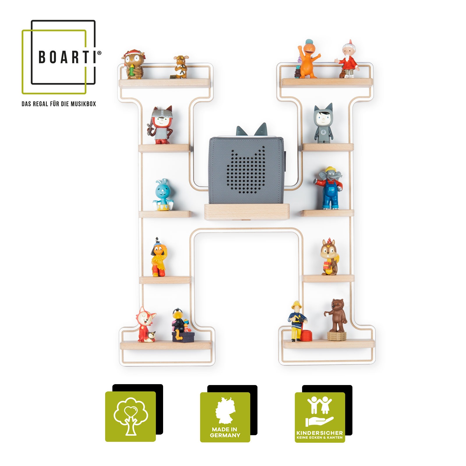 Boarti Wandregal »Holz Regal Buchstabe H für Toniebox Tonies Figuren« 1 Stk. tlg.