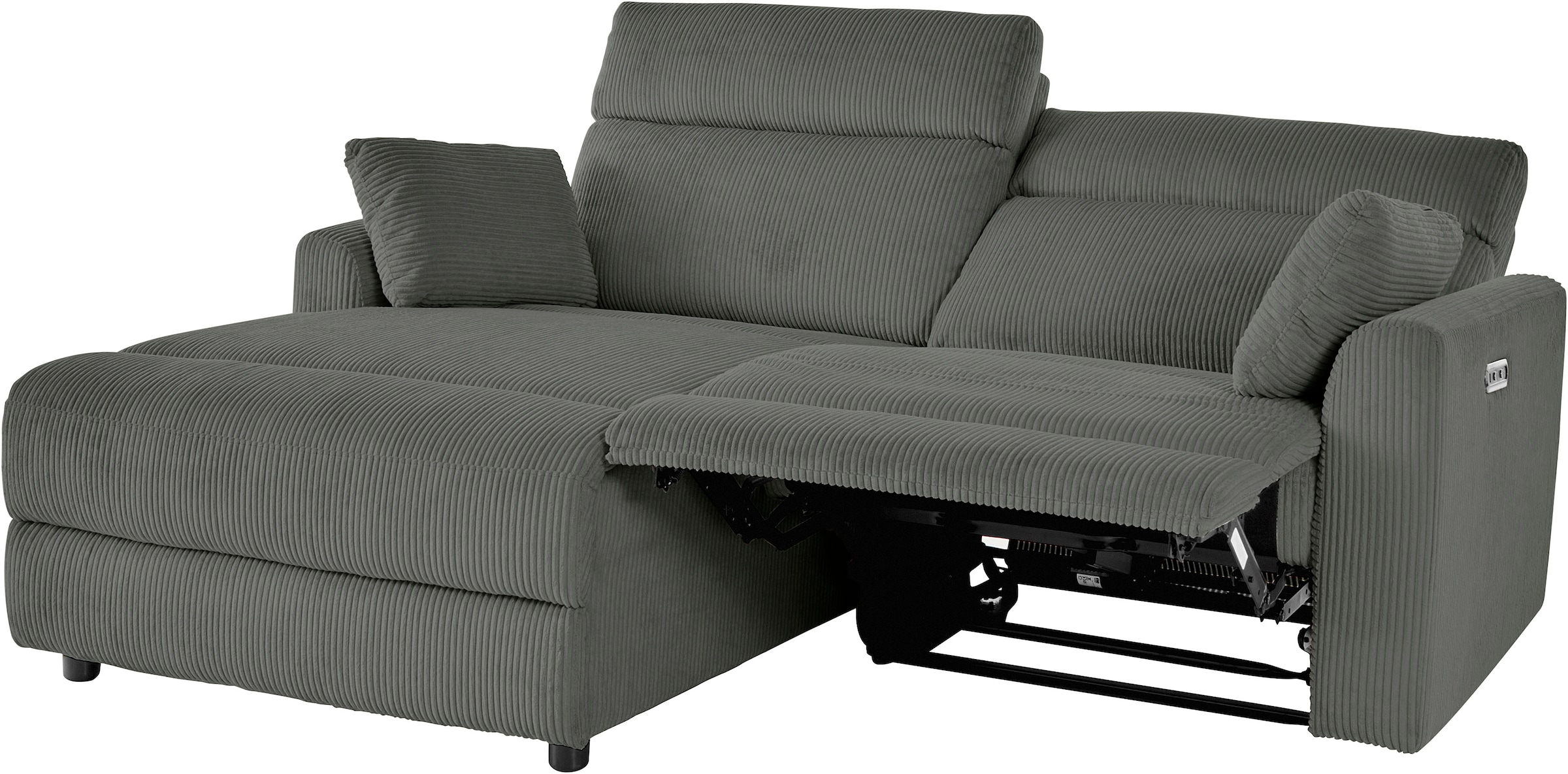 INOSIGN Ecksofa »JENNA, L-Form,  209cm, manuelle u. elektrische Funktion, mit USB A/C,« Liegefunktion 105°-150°, Federkern, Cord