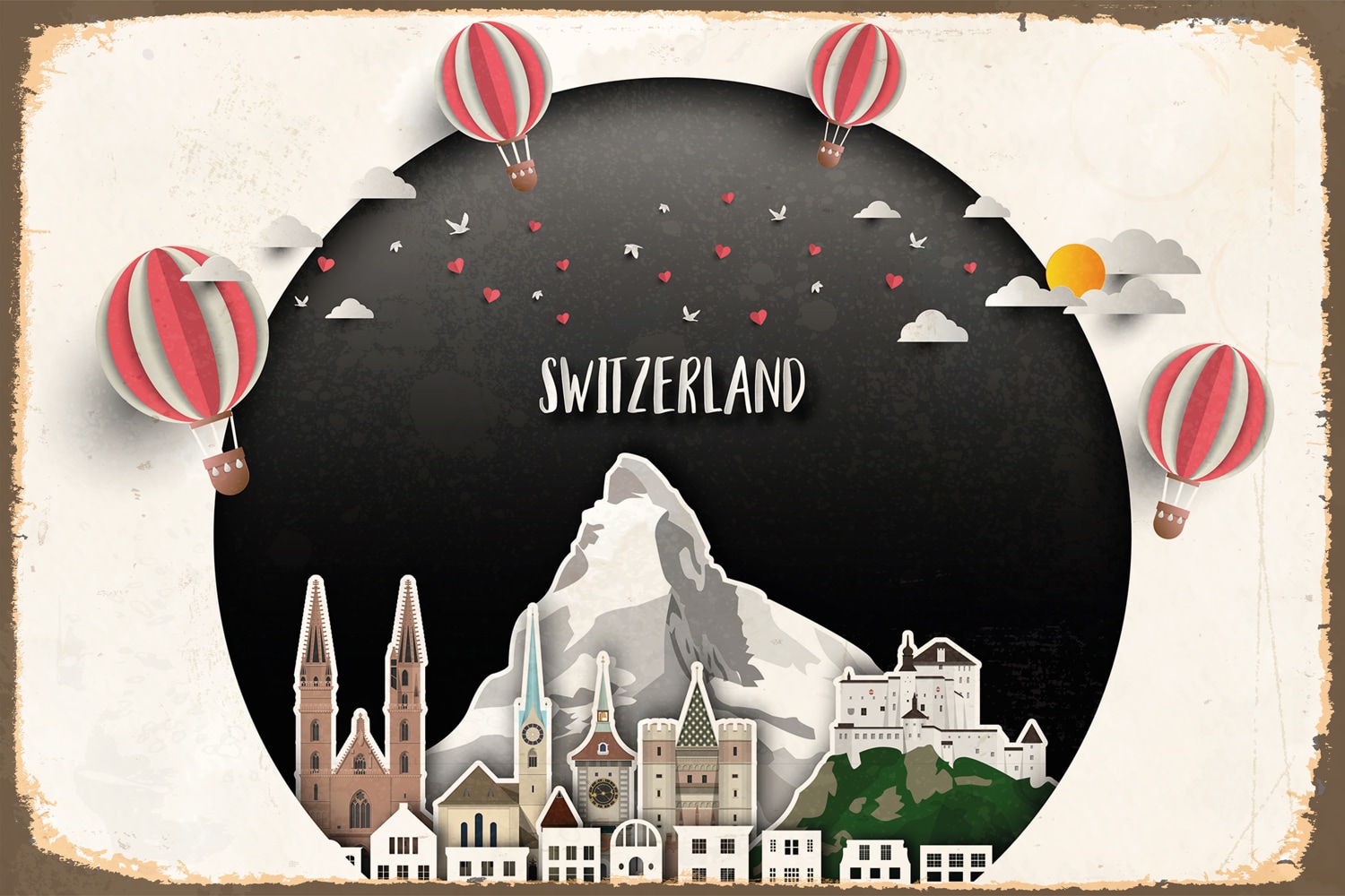 queence Metallbild »Switzerland City«, Schweiz, Schweiz, Stahlschilder, Ski