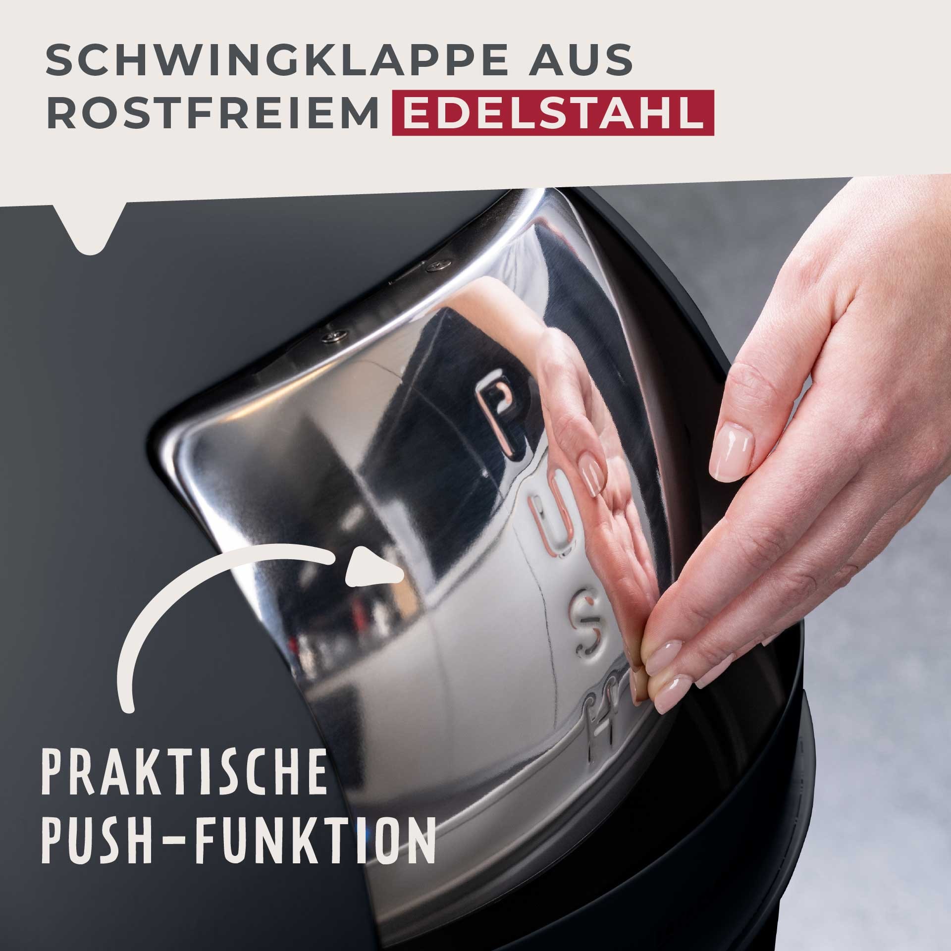 FACKELMANN Mülleimer »BERLIN, Push Abfalleimer 40L« 1 Behälter Retro-Design, großes Fassungsvolumen, lackiertes Edelstahlgehäuse