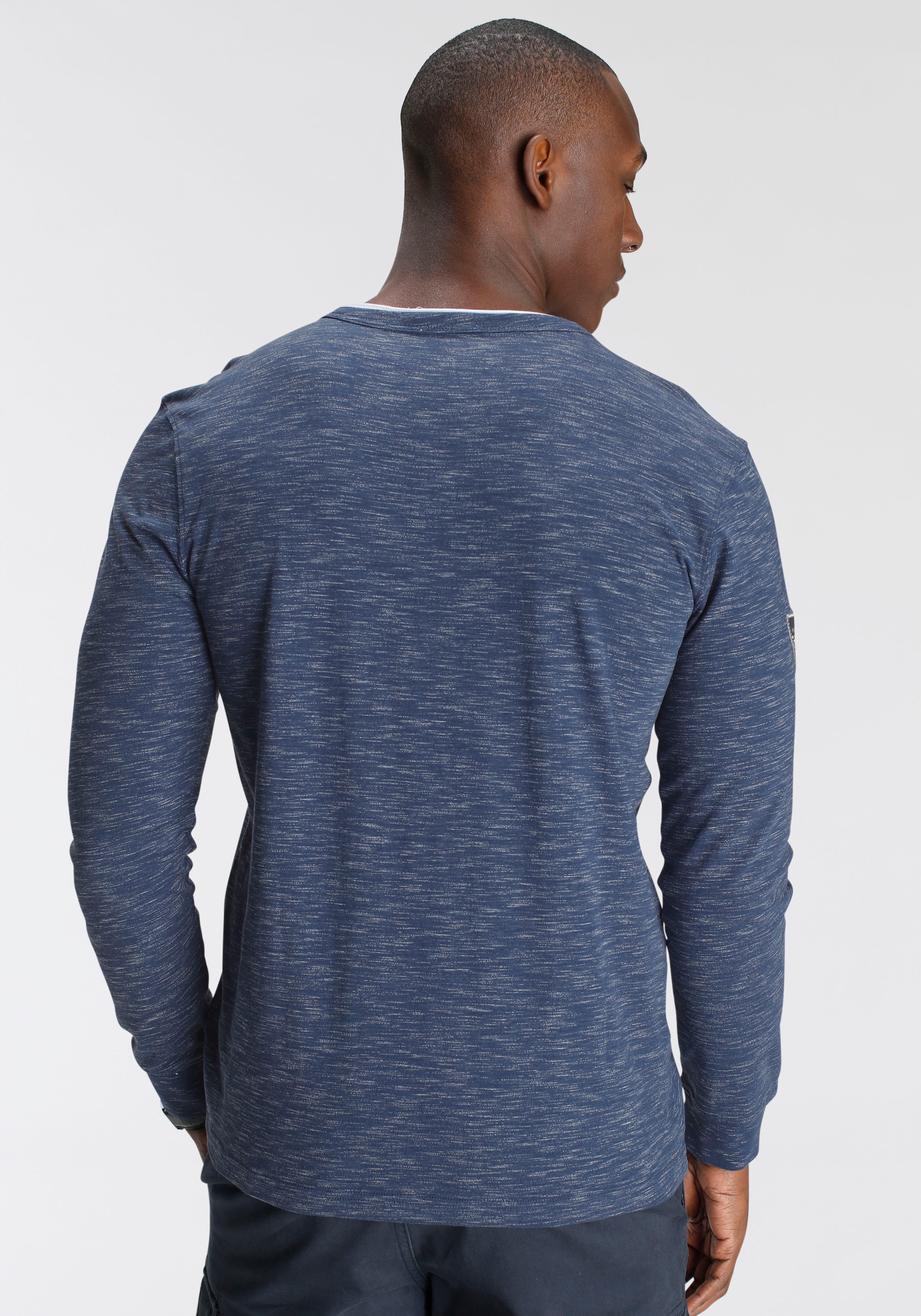 DELMAO Henleyshirt Langarm,  melierte Optik,  Henleykragen,  aus Baumwollmischung