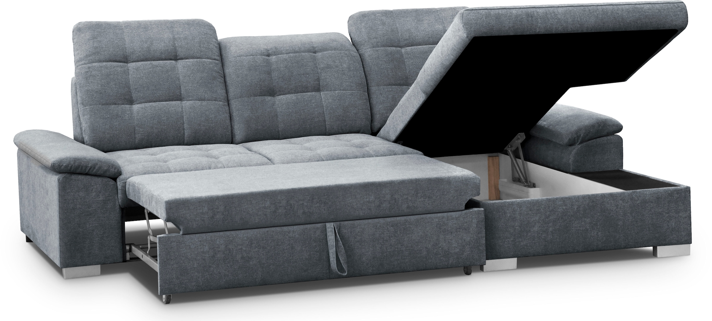 WERK2 Ecksofa Carmen, Sofa, Eckcouch mit Schlaffunktion, Bettkasten und Sitztiefenverstellung