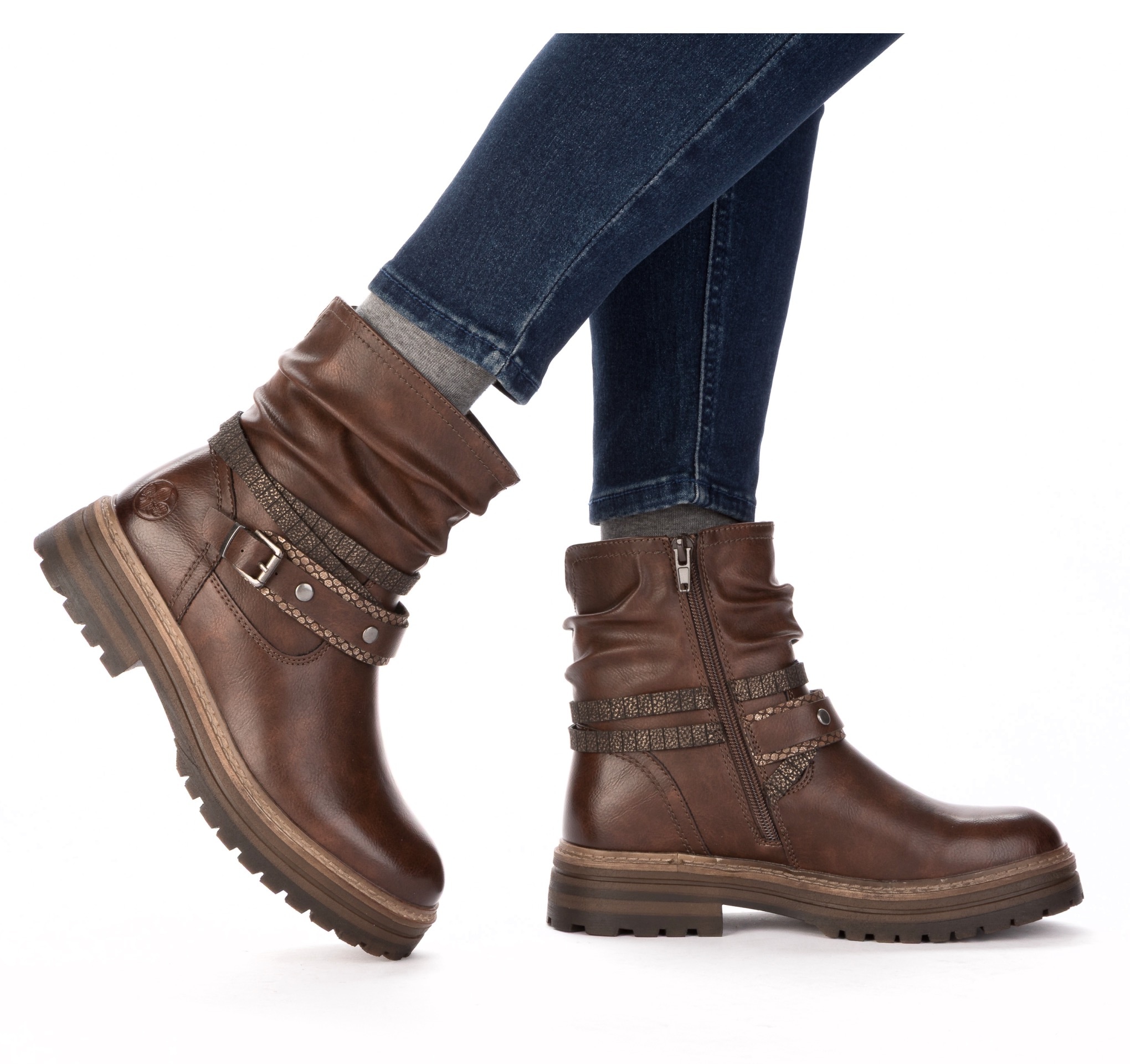 Rieker Winterstiefelette  Boots, Blockabsatz, mit Zierriemchen am slouchy Schaft