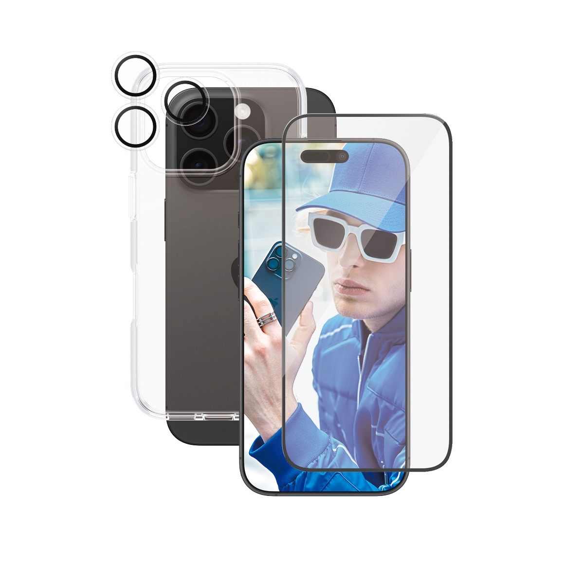 CARE by PanzerGlass Displayschutzglas »3-in-1 Protection, Glass, Case, Lenscover«, für Apple iPhone 16 Pro, Displayschutzfolie, Schutzfolie, Bildschirmschutz, kratz- & stoßfest
